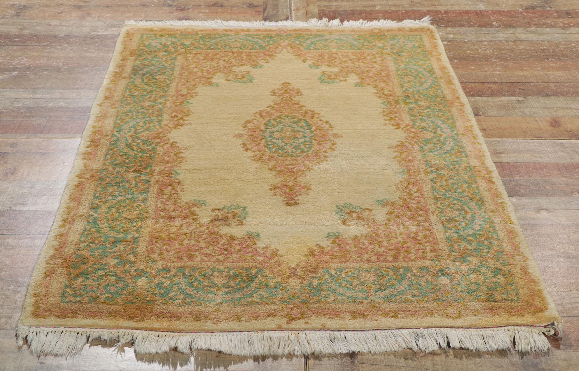 Wool Vintage Persian Kerman Rug with French Country Cottage Style For Sale