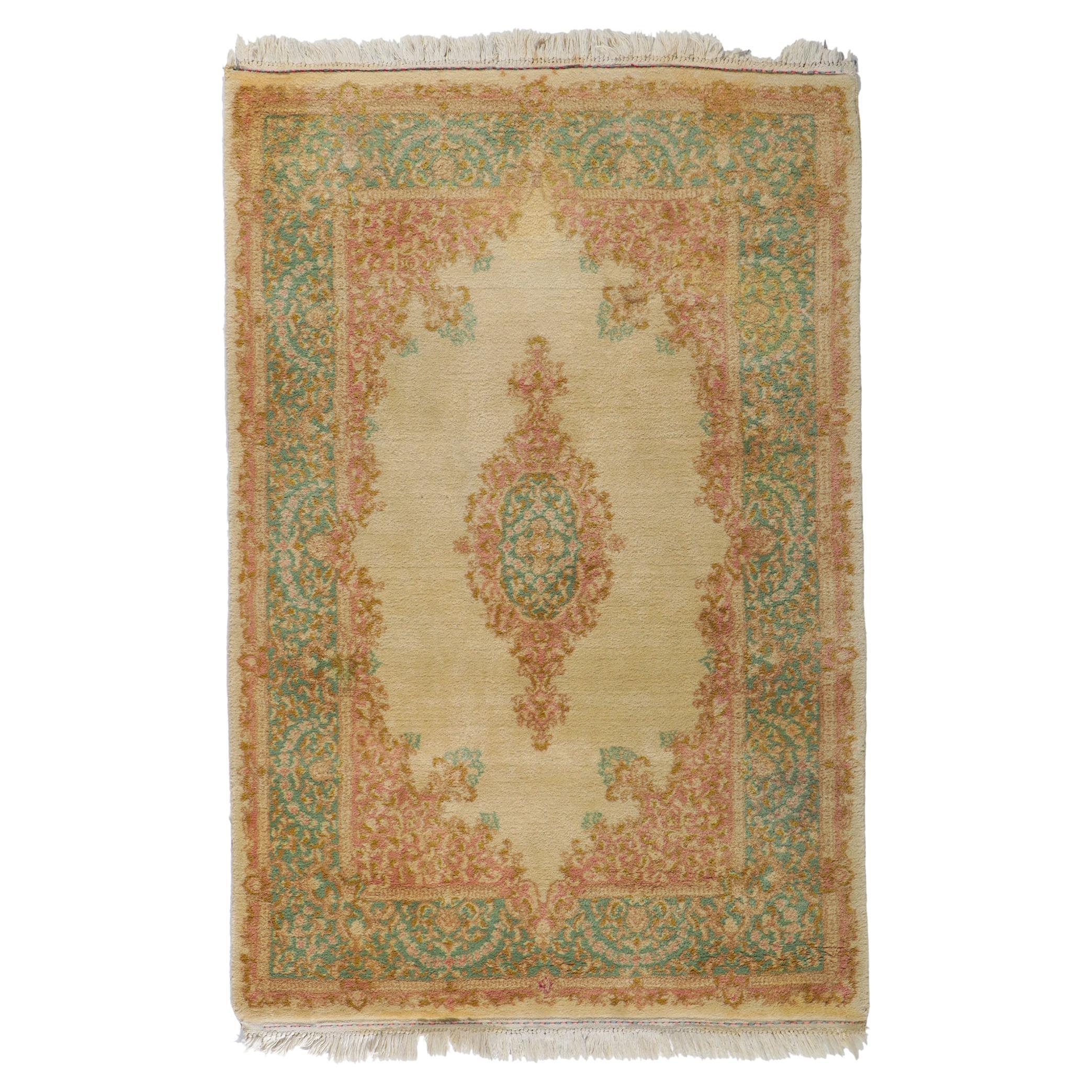Vintage Persian Kerman Rug with French Country Cottage Style For Sale