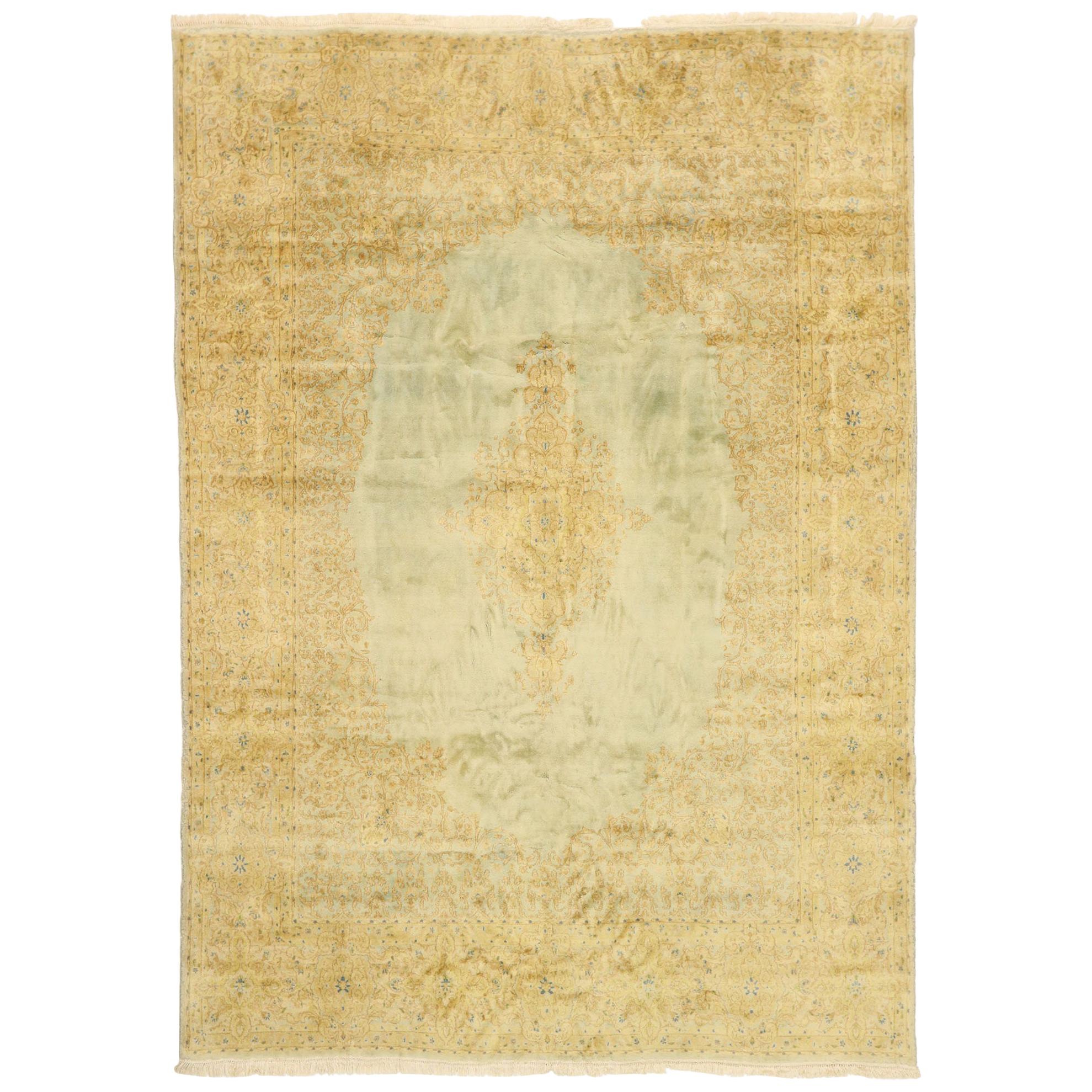 Vintage Persian Yazd Kirman Rug with French Country Style For Sale at