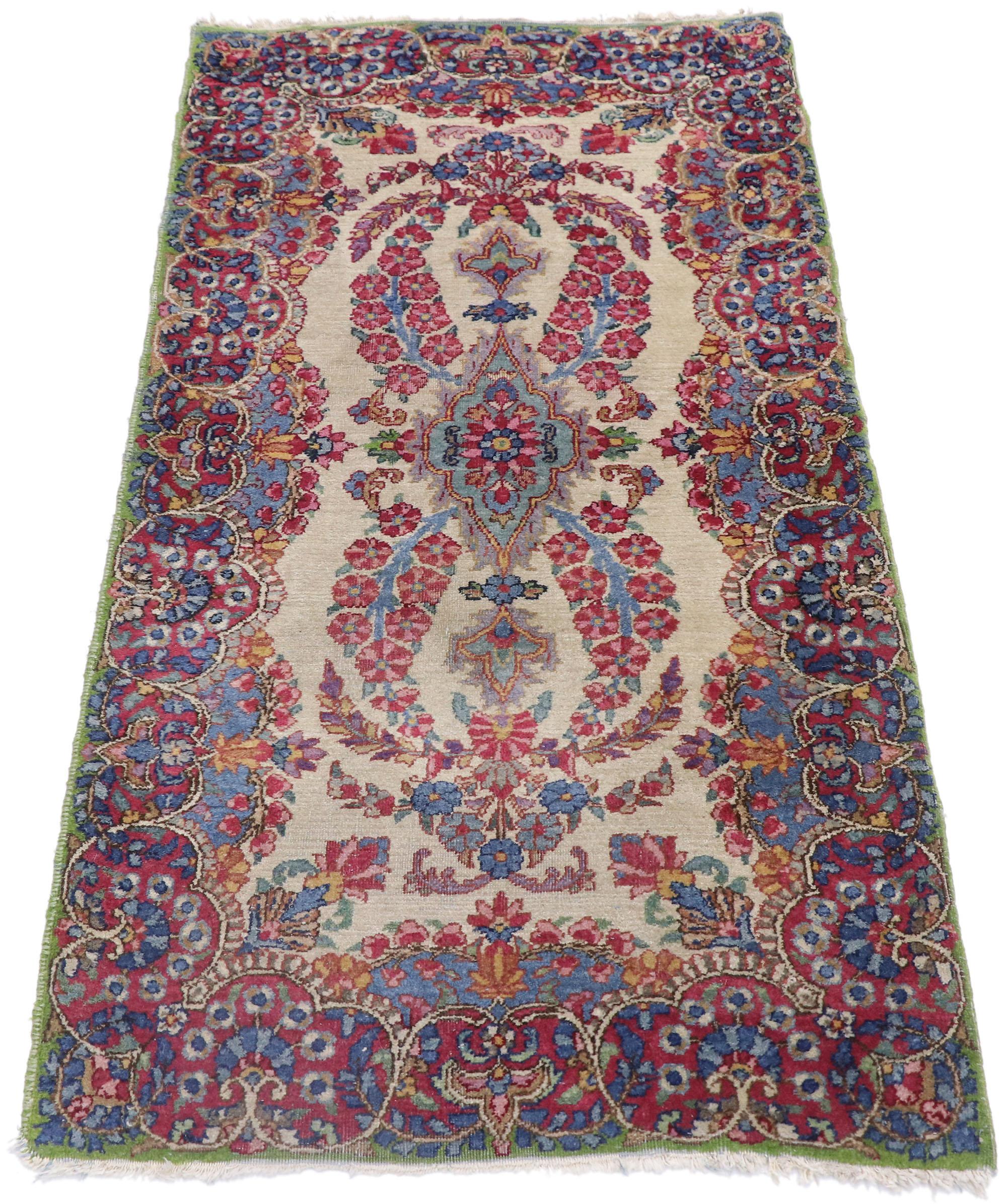 Kirman Vintage Persian Kerman Rug with French Victorian Style For Sale