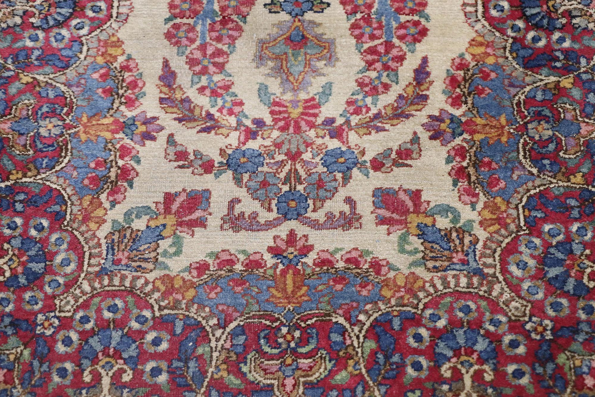 Hand-Knotted Vintage Persian Kerman Rug with French Victorian Style For Sale