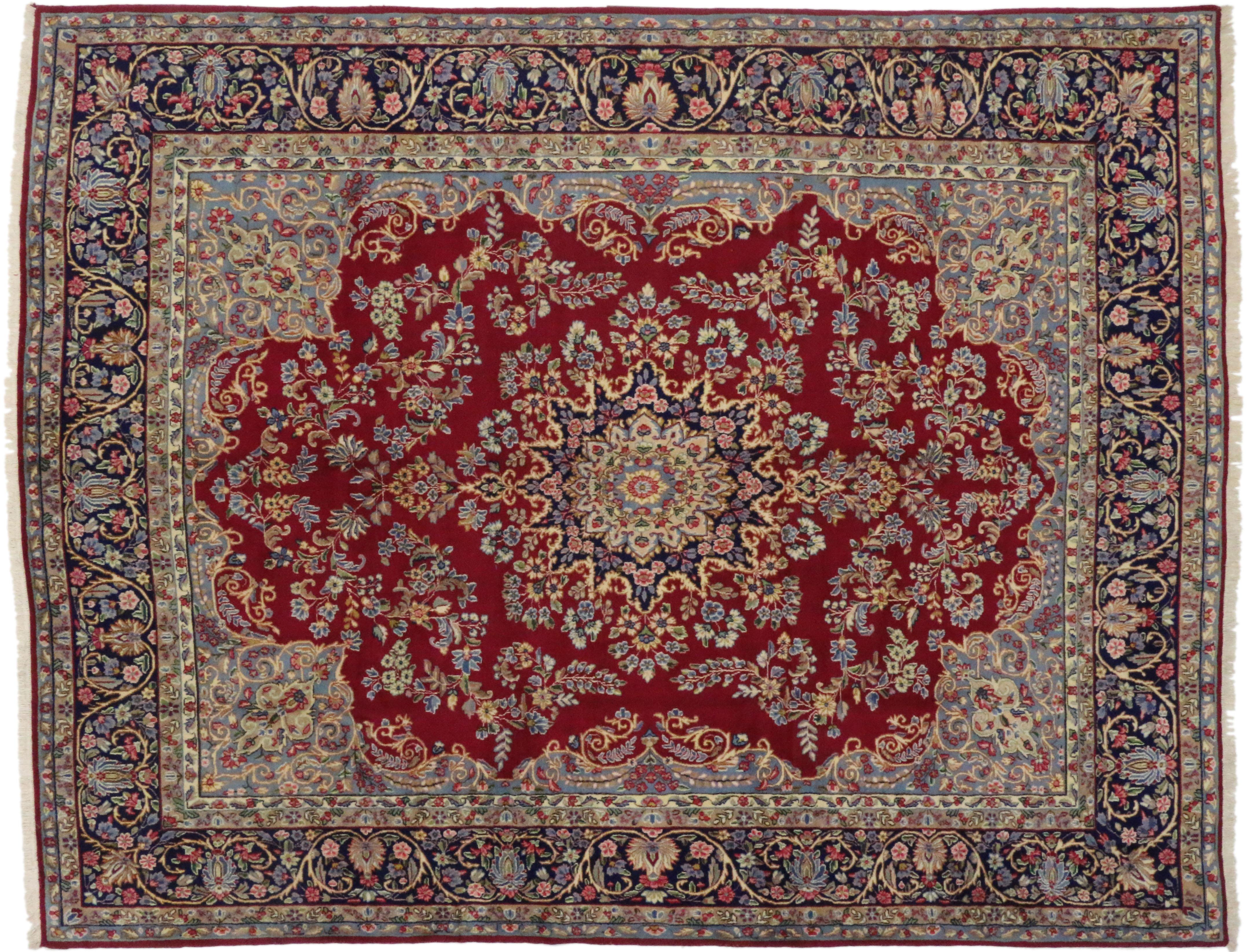 Noué à la main Tapis persan vintage Kerman avec style victorien français du Vieux Monde, tapis Kirman en vente