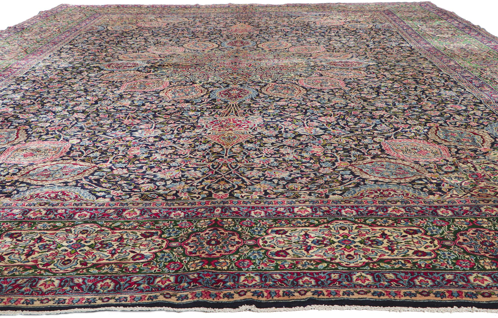 Kirman Vintage Persian Kerman Rug with The Ardabil Carpet Design, Hotel Lobby Size Rug For Sale