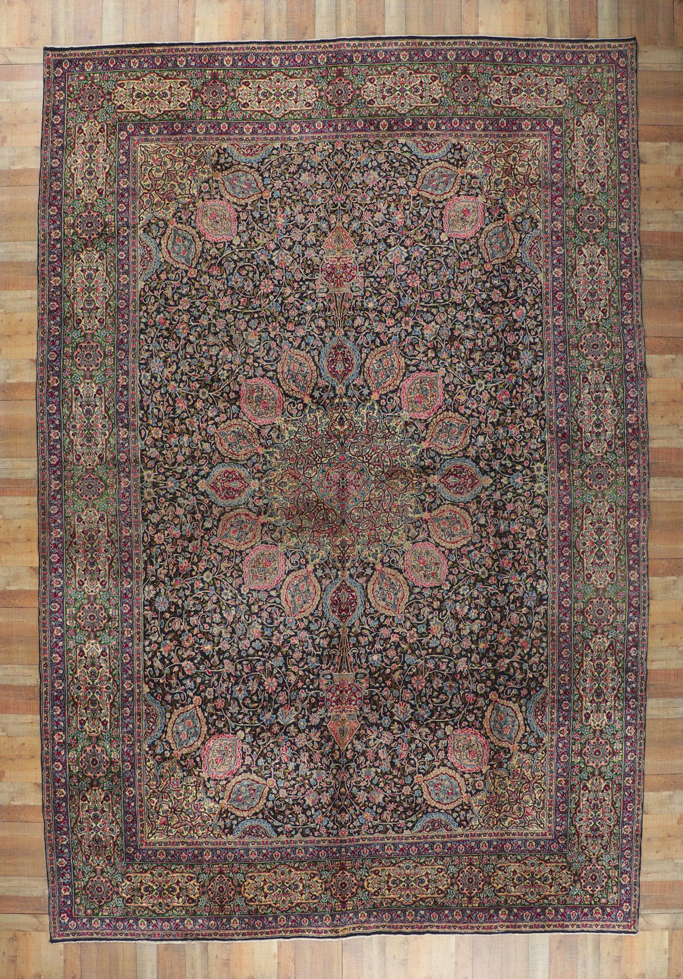 20th Century Vintage Persian Kerman Rug with The Ardabil Carpet Design, Hotel Lobby Size Rug For Sale