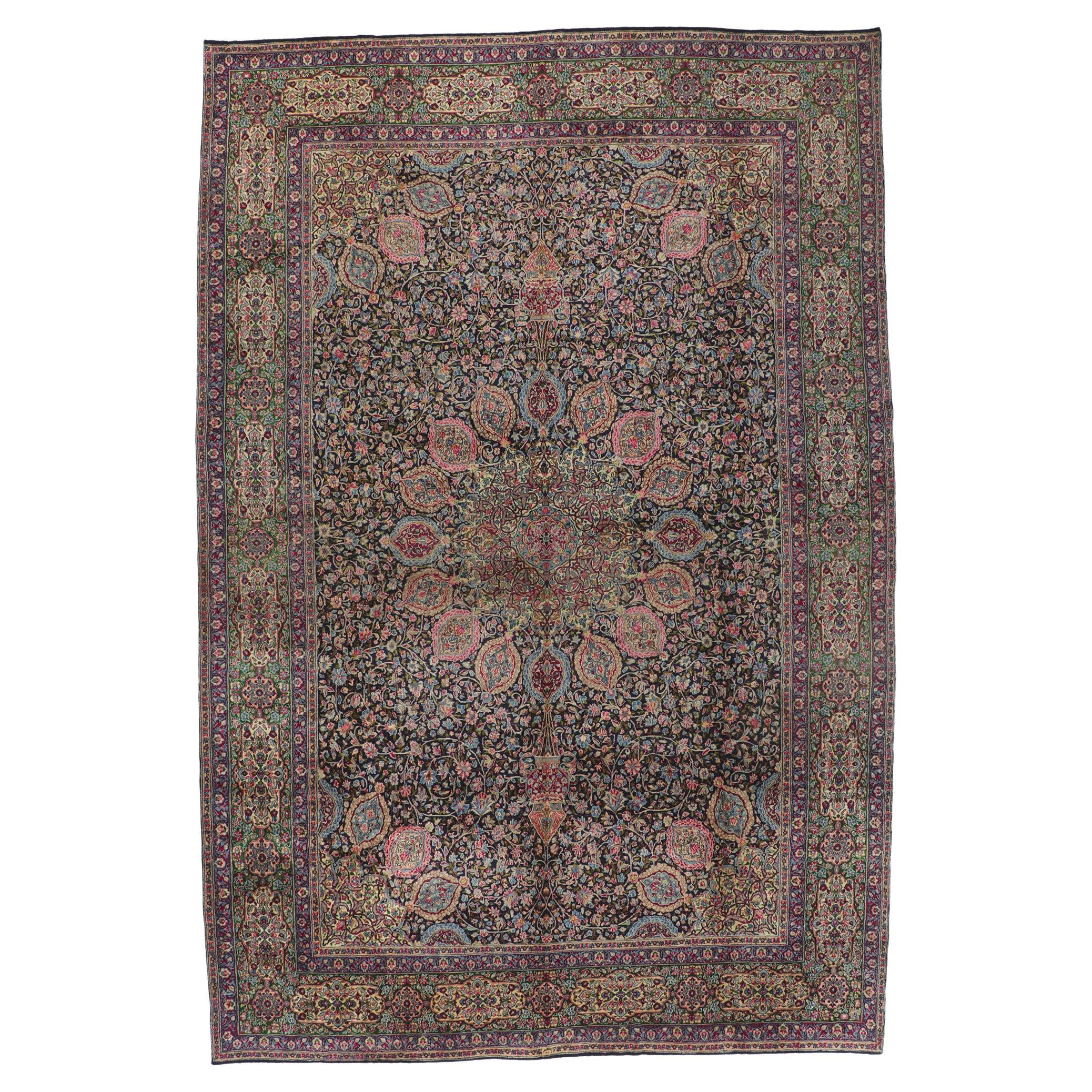 Tapis persan vintage Kerman avec motif de tapis Ardabil, taille de salon d'hôtel
