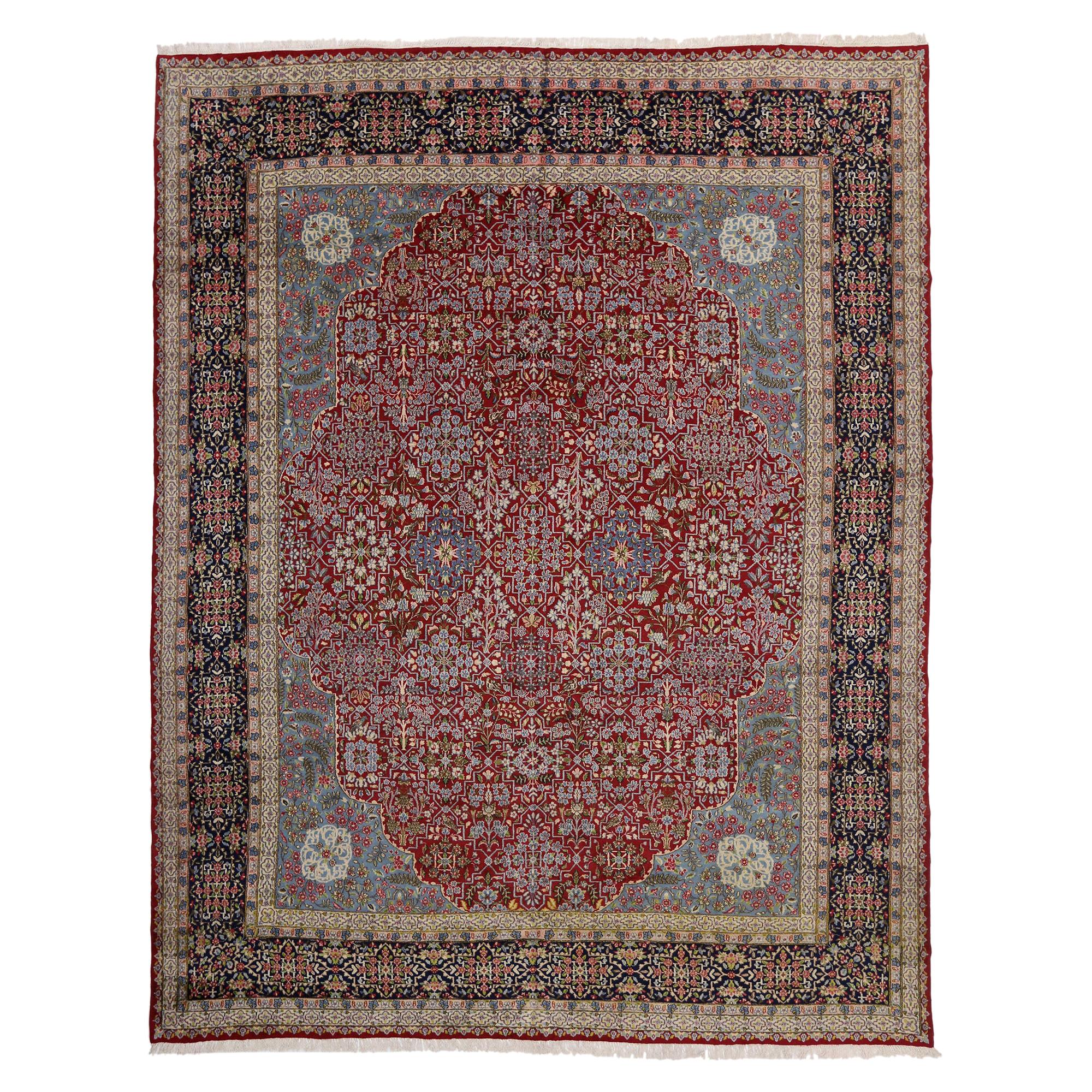 Vieux tapis persan Kerman avec style manoir anglais traditionnel