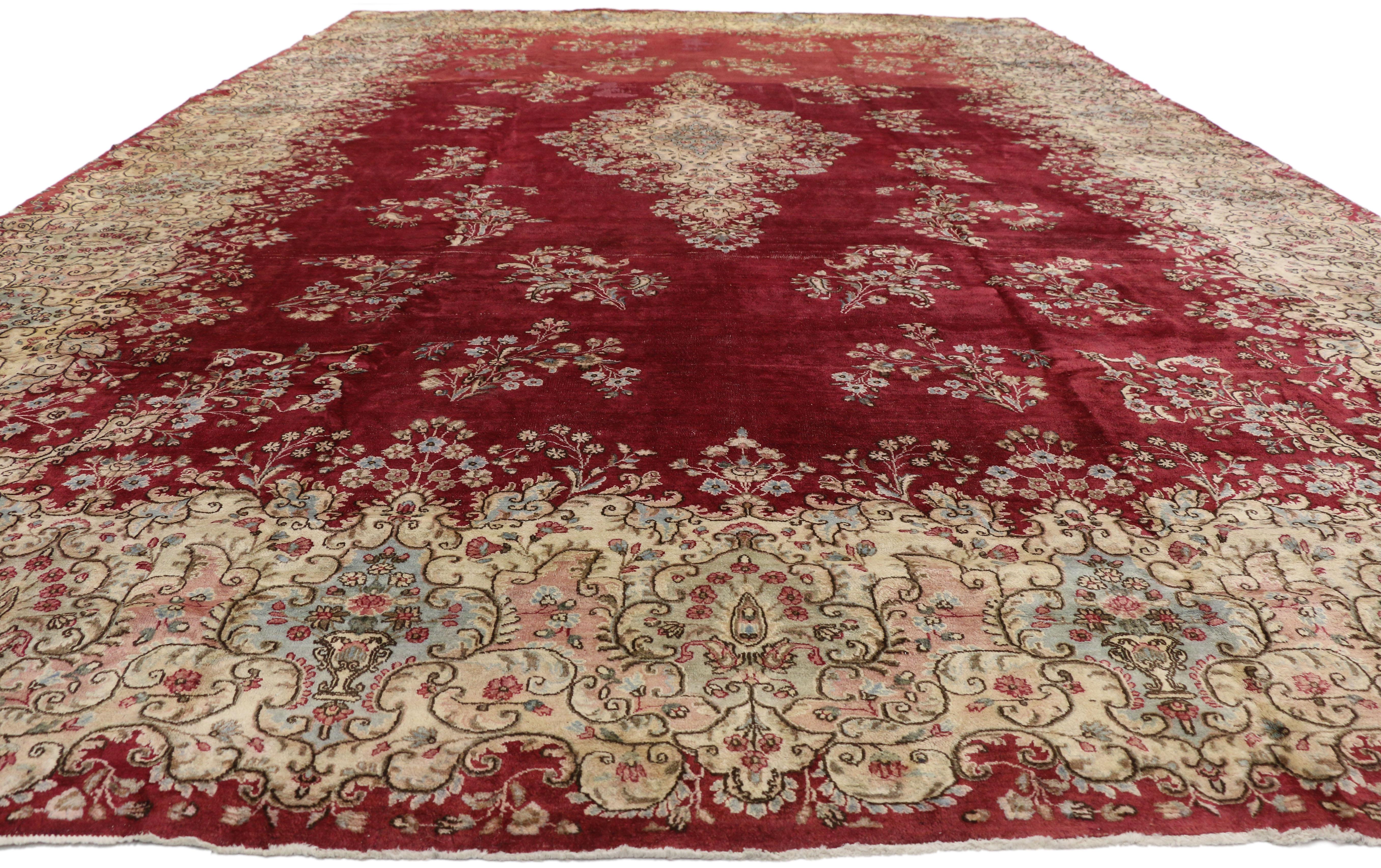 Hand-Knotted Vintage Persian Kerman Rug with Victorian Style For Sale