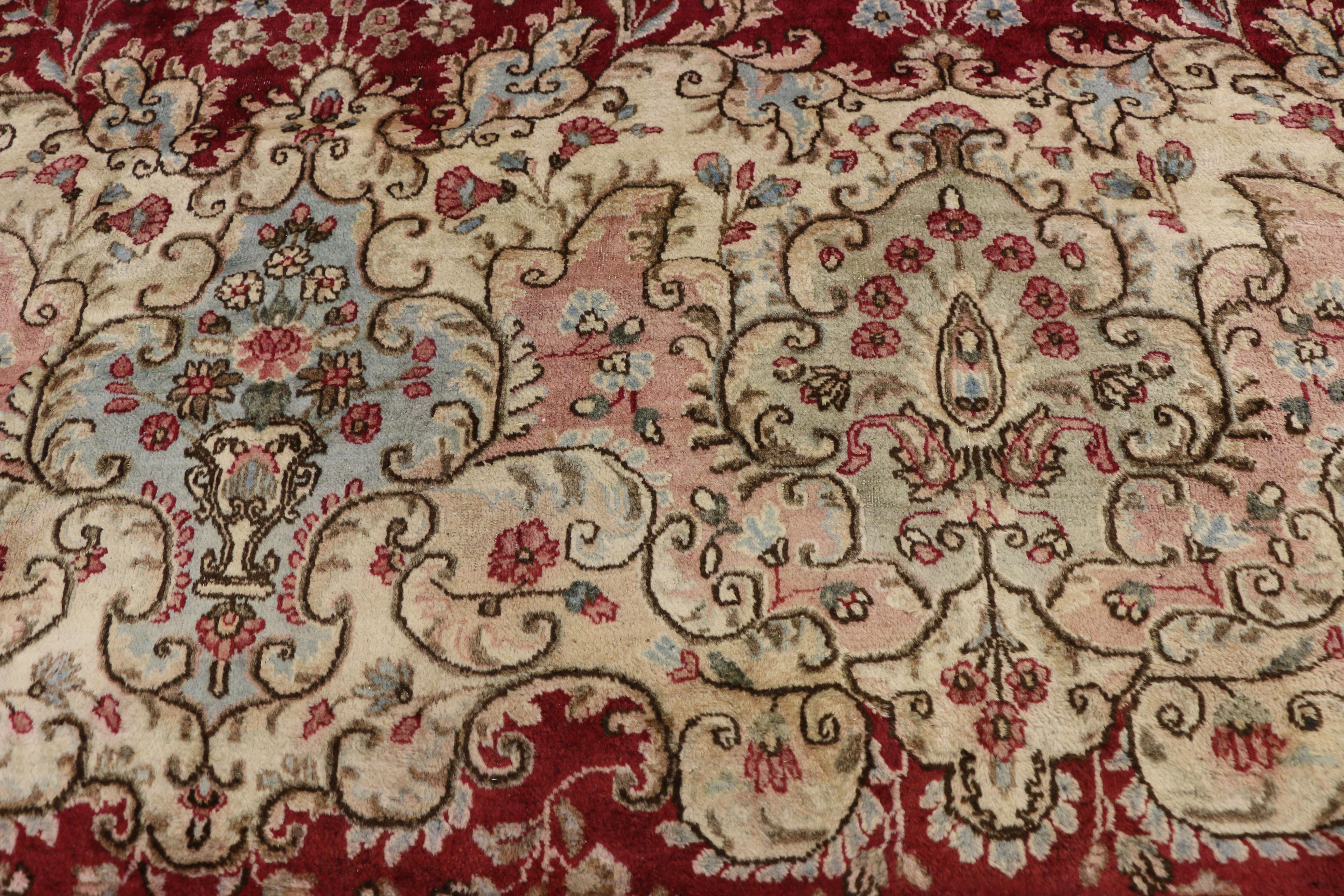 Vintage Persian Kerman Rug with Victorian Style In Fair Condition For Sale In Dallas, TX