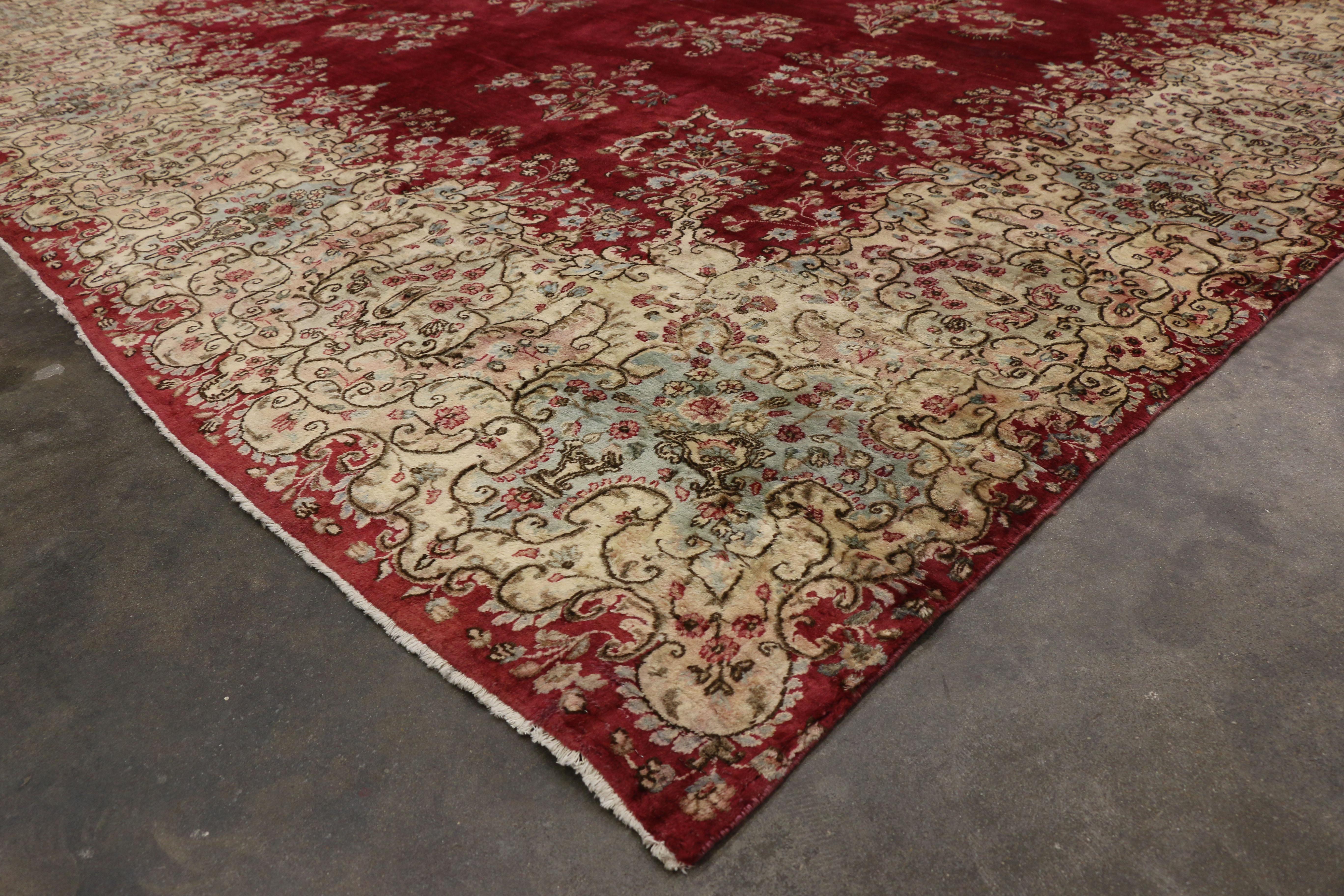 Wool Vintage Persian Kerman Rug with Victorian Style For Sale