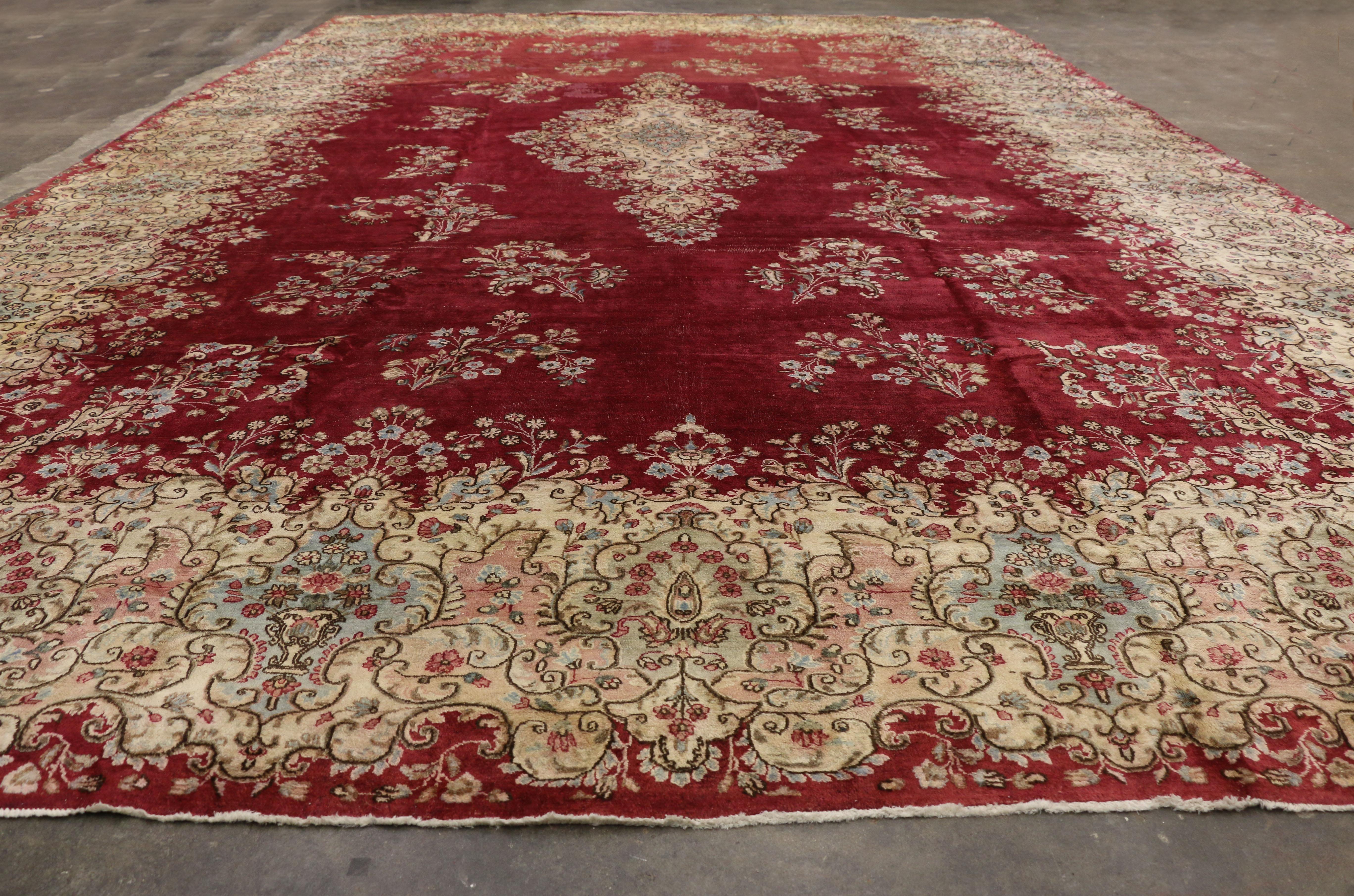 Vintage Persian Kerman Rug with Victorian Style For Sale 1