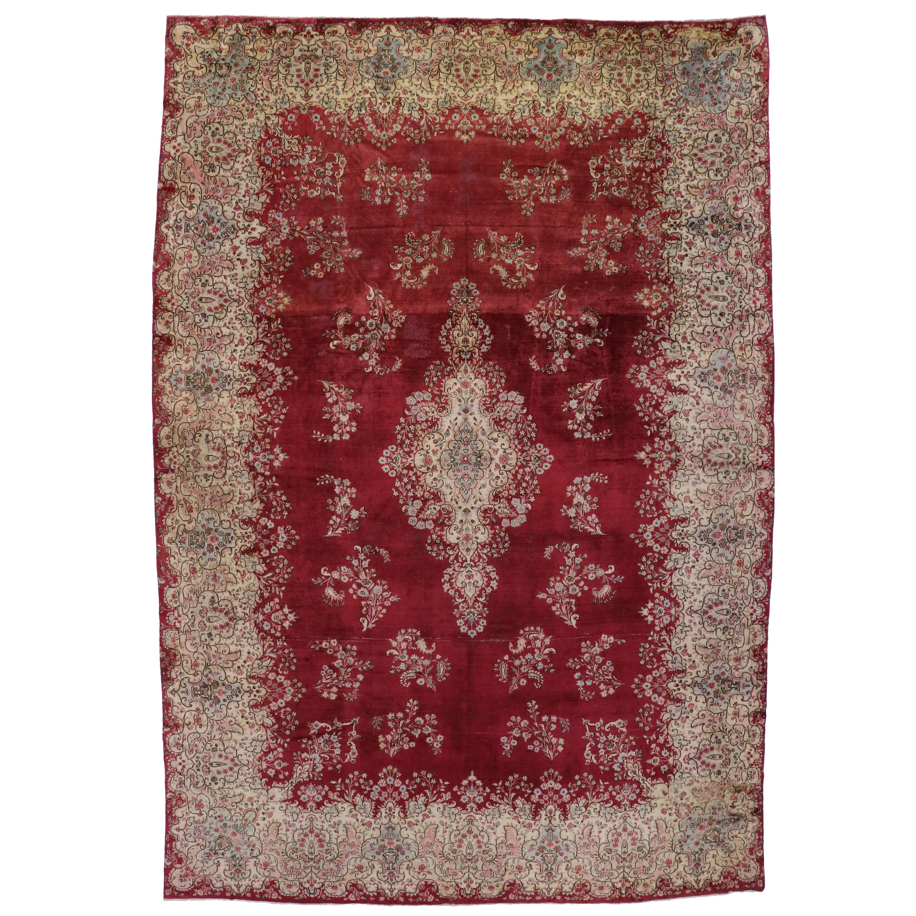Vintage Persian Kerman Rug with Victorian Style For Sale