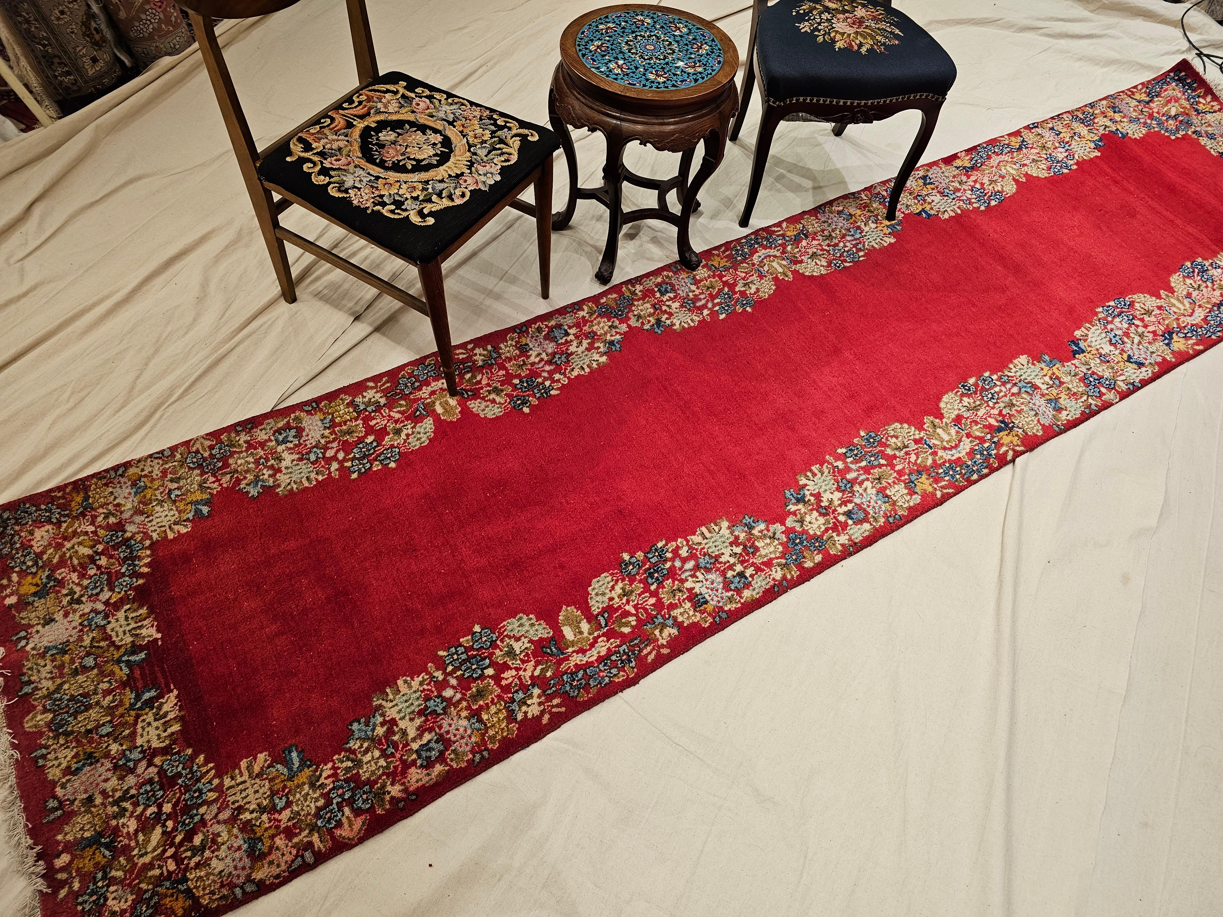  Vintage Persian Kerman Runner in Floral Design in Red, Yellow, Green, Blue For Sale 3