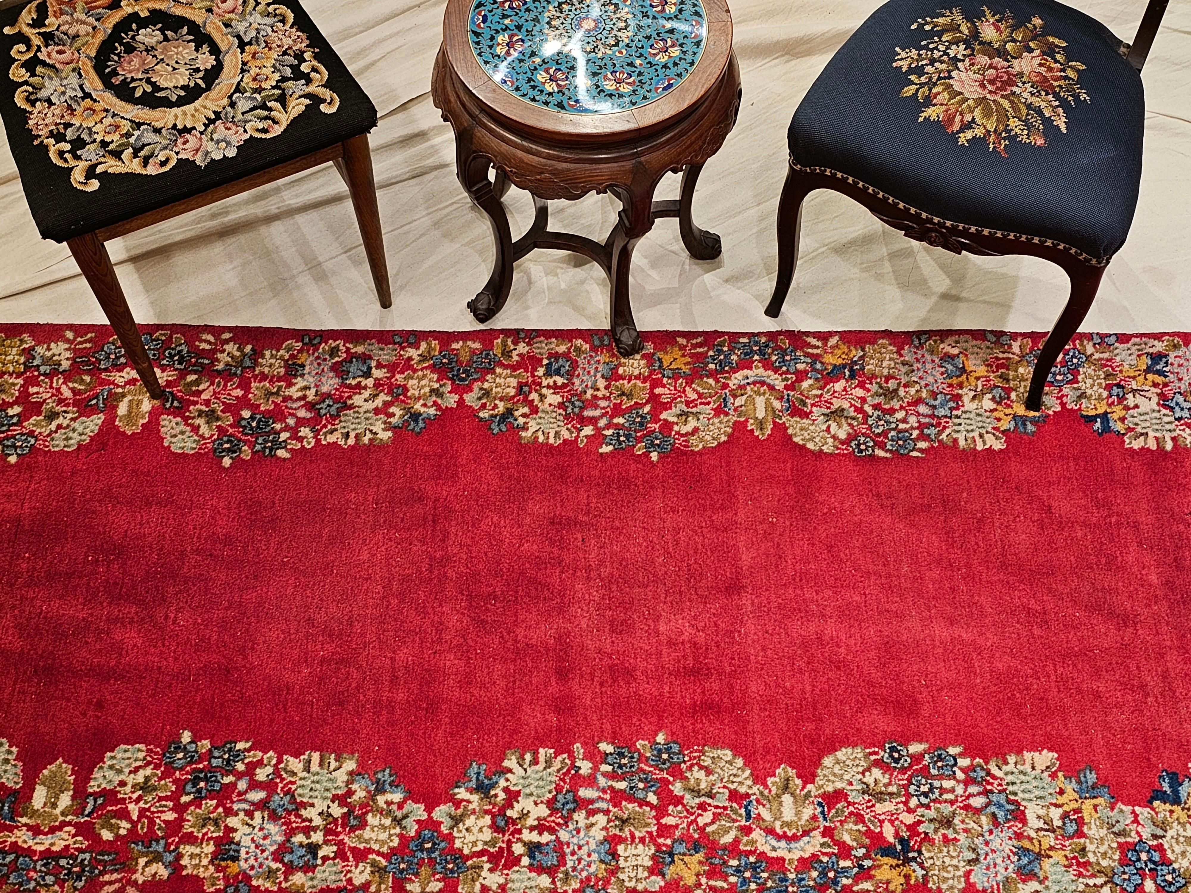  Vintage Persian Kerman Runner in Floral Design in Red, Yellow, Green, Blue For Sale 1