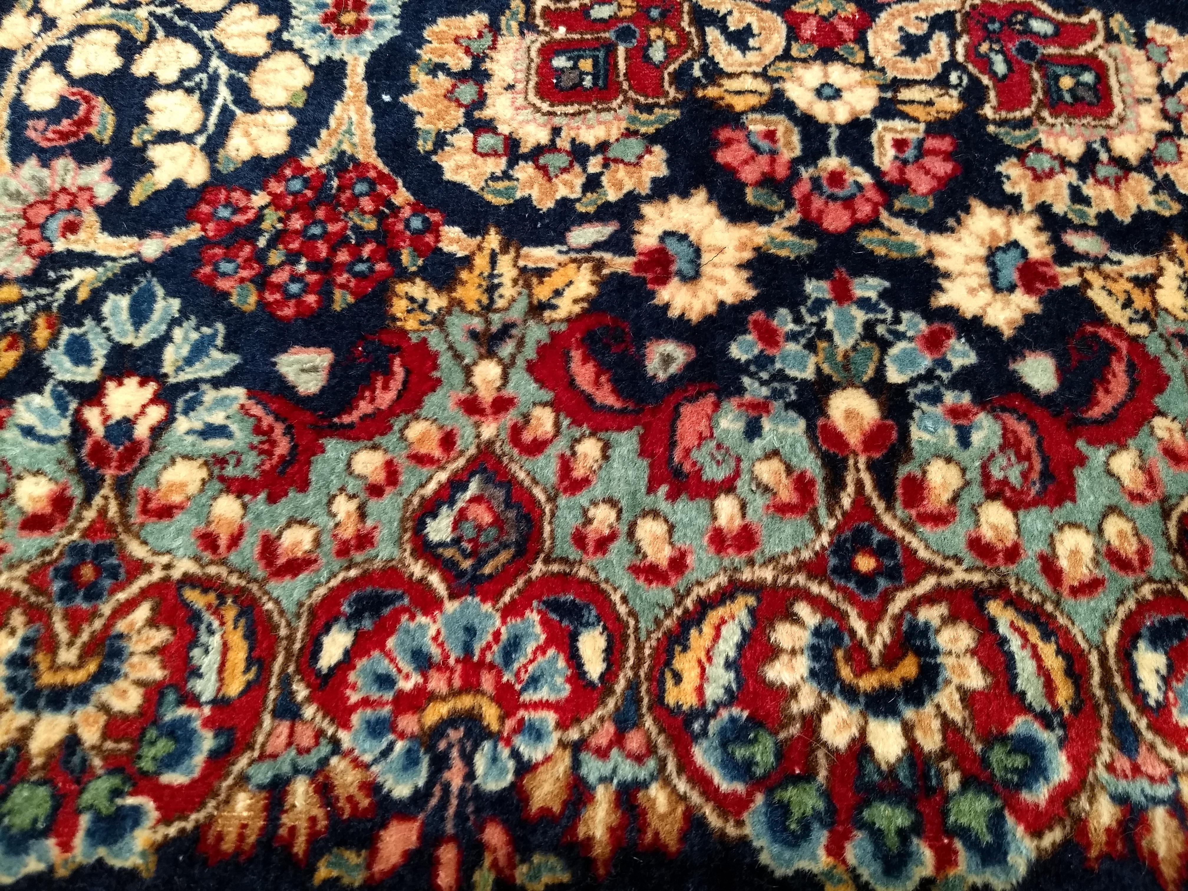 Vintage Persian Kerman Runner in All-Over Floral Pattern in Blue, Green, Red For Sale 4