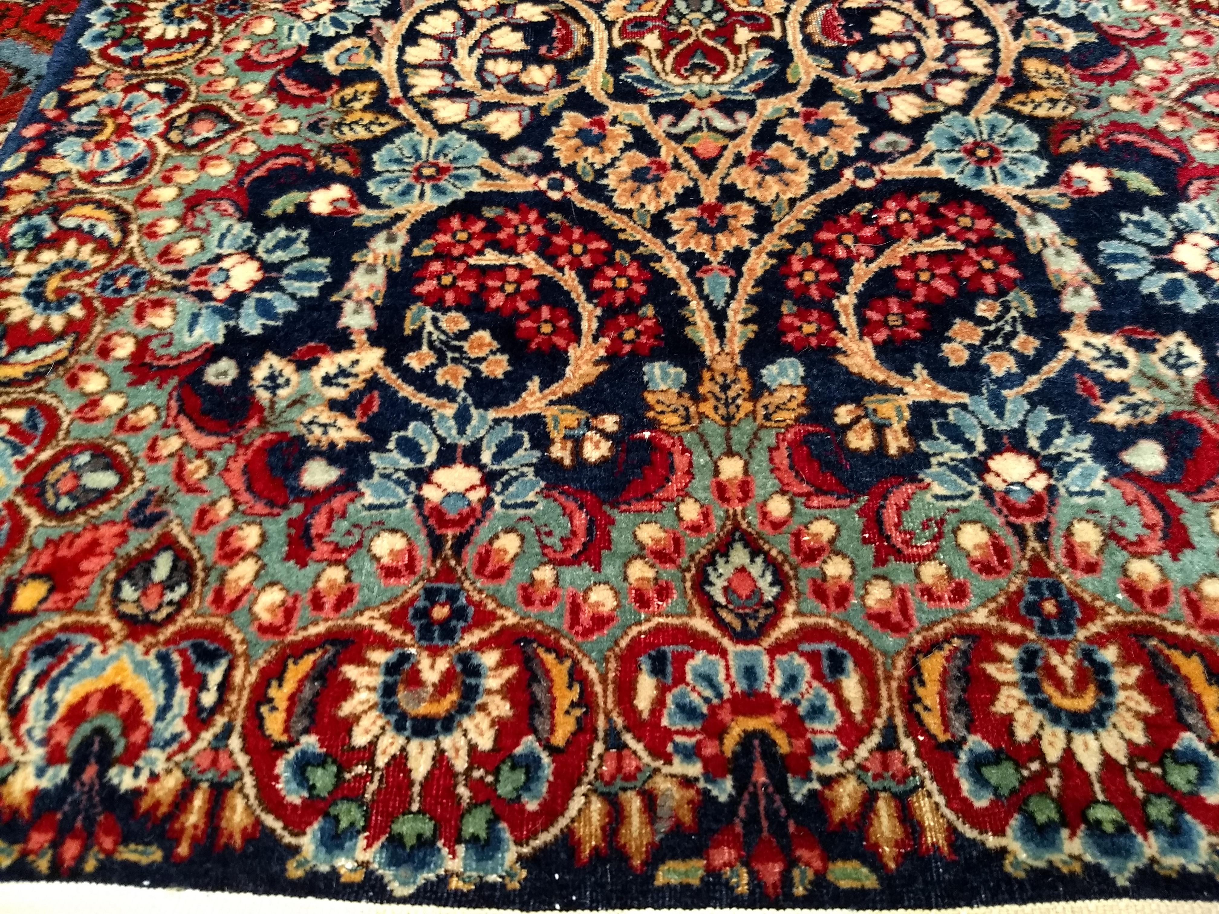 Vintage Persian Kerman Runner in All-Over Floral Pattern in Blue, Green, Red For Sale 5
