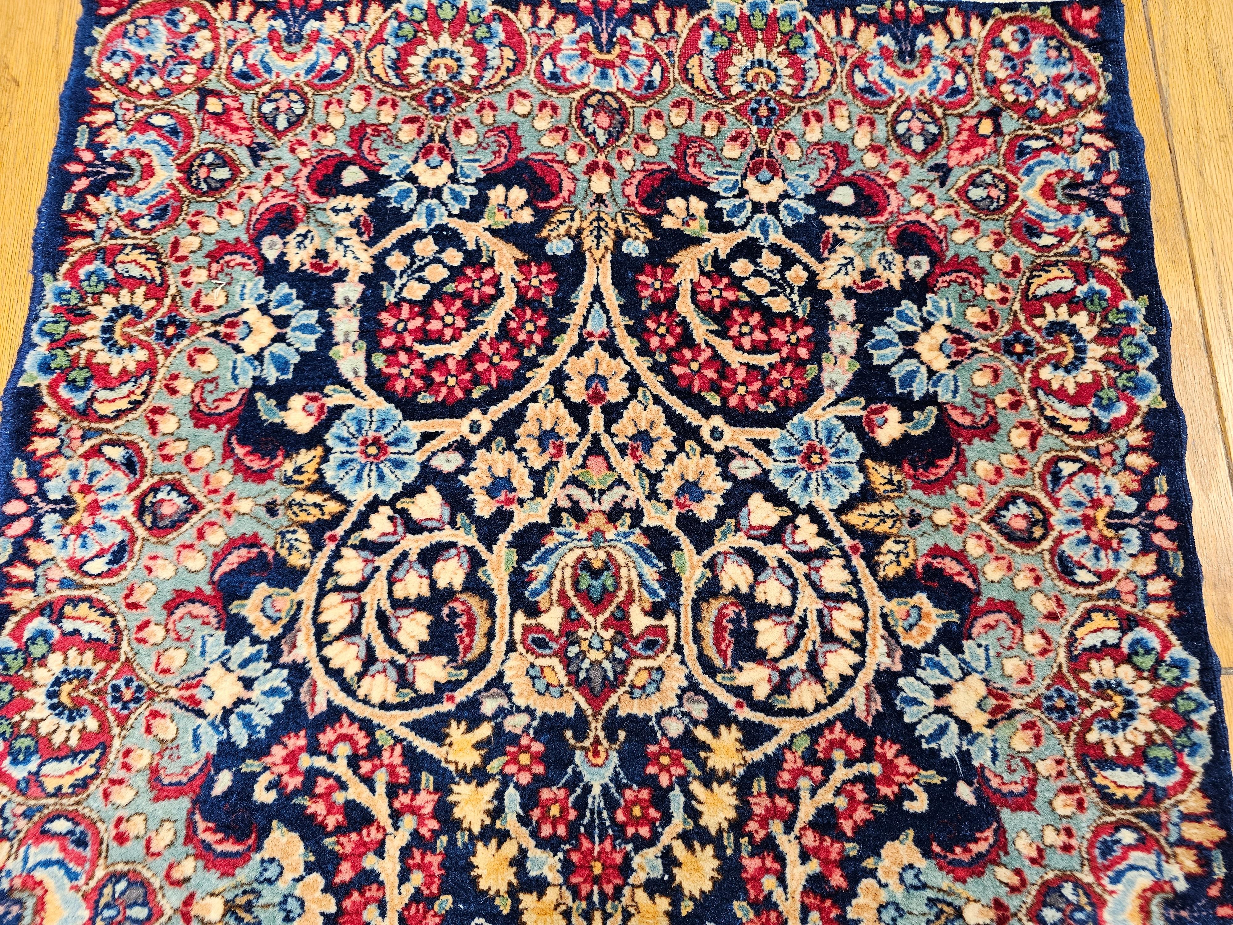 Vintage Persian Kerman Runner in All-Over Floral Pattern in Blue, Green, Red For Sale 8