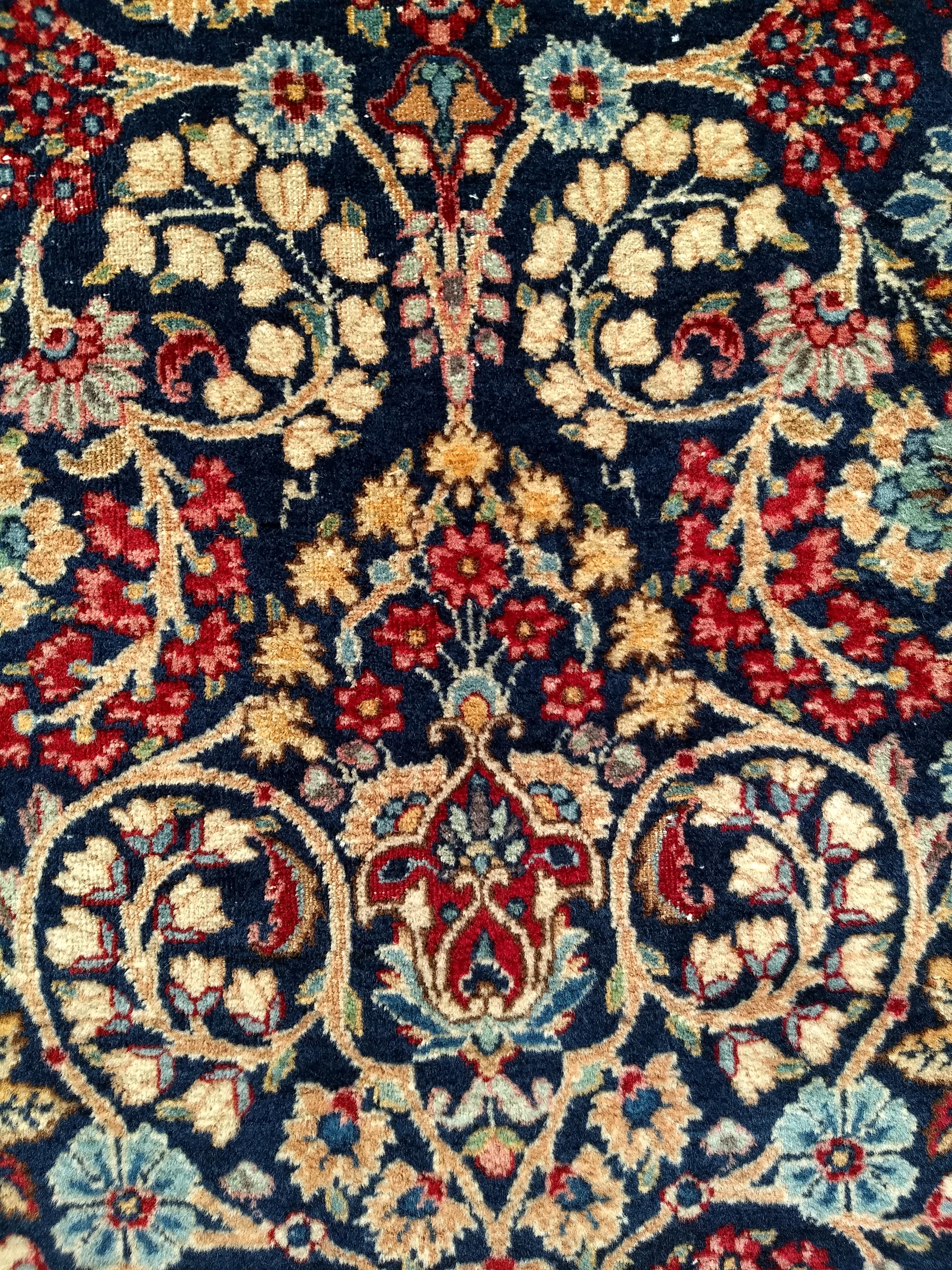 Wool Vintage Persian Kerman Runner in All-Over Floral Pattern in Blue, Green, Red For Sale
