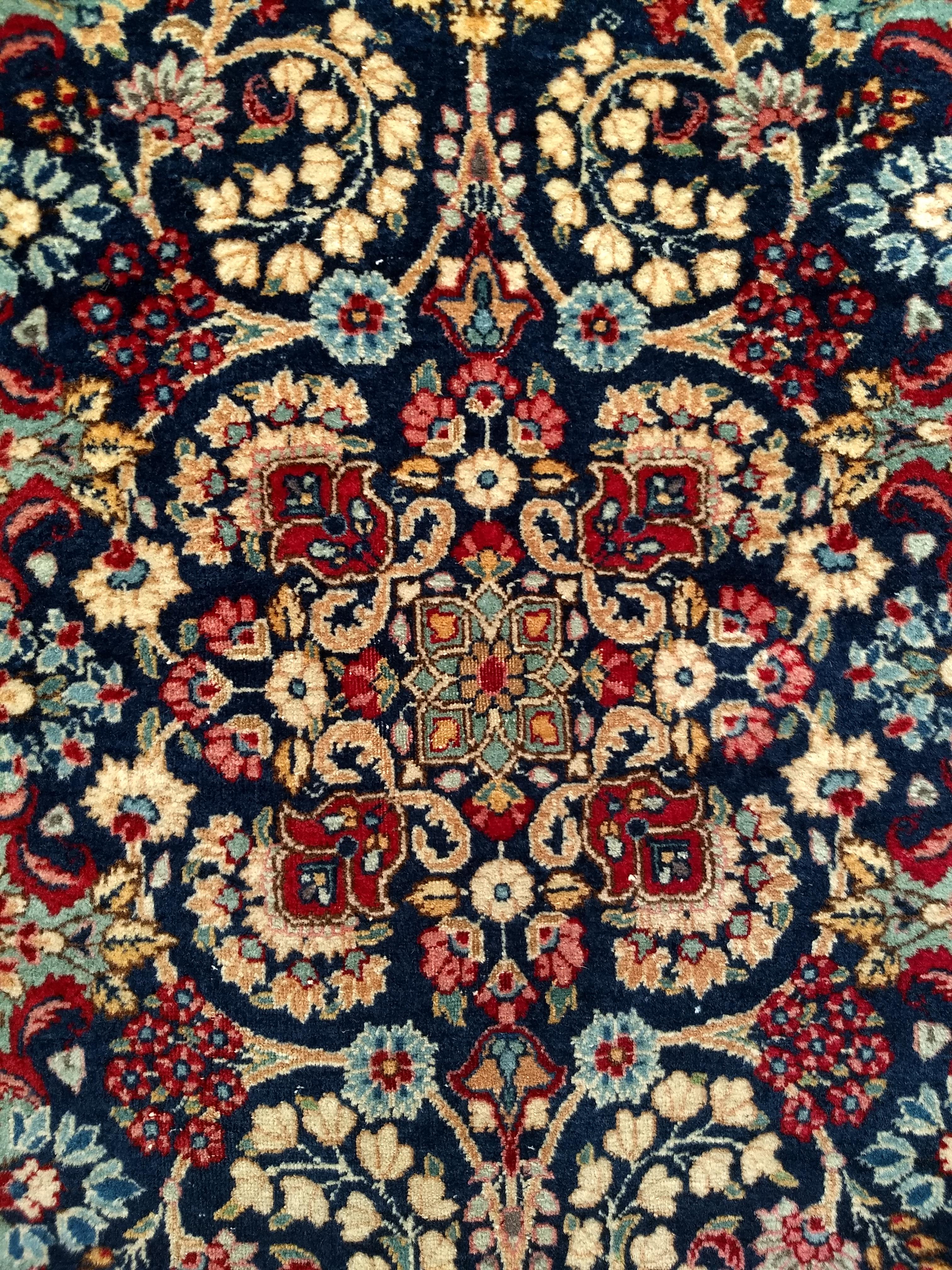 Vintage Persian Kerman Runner in All-Over Floral Pattern in Blue, Green, Red For Sale 1