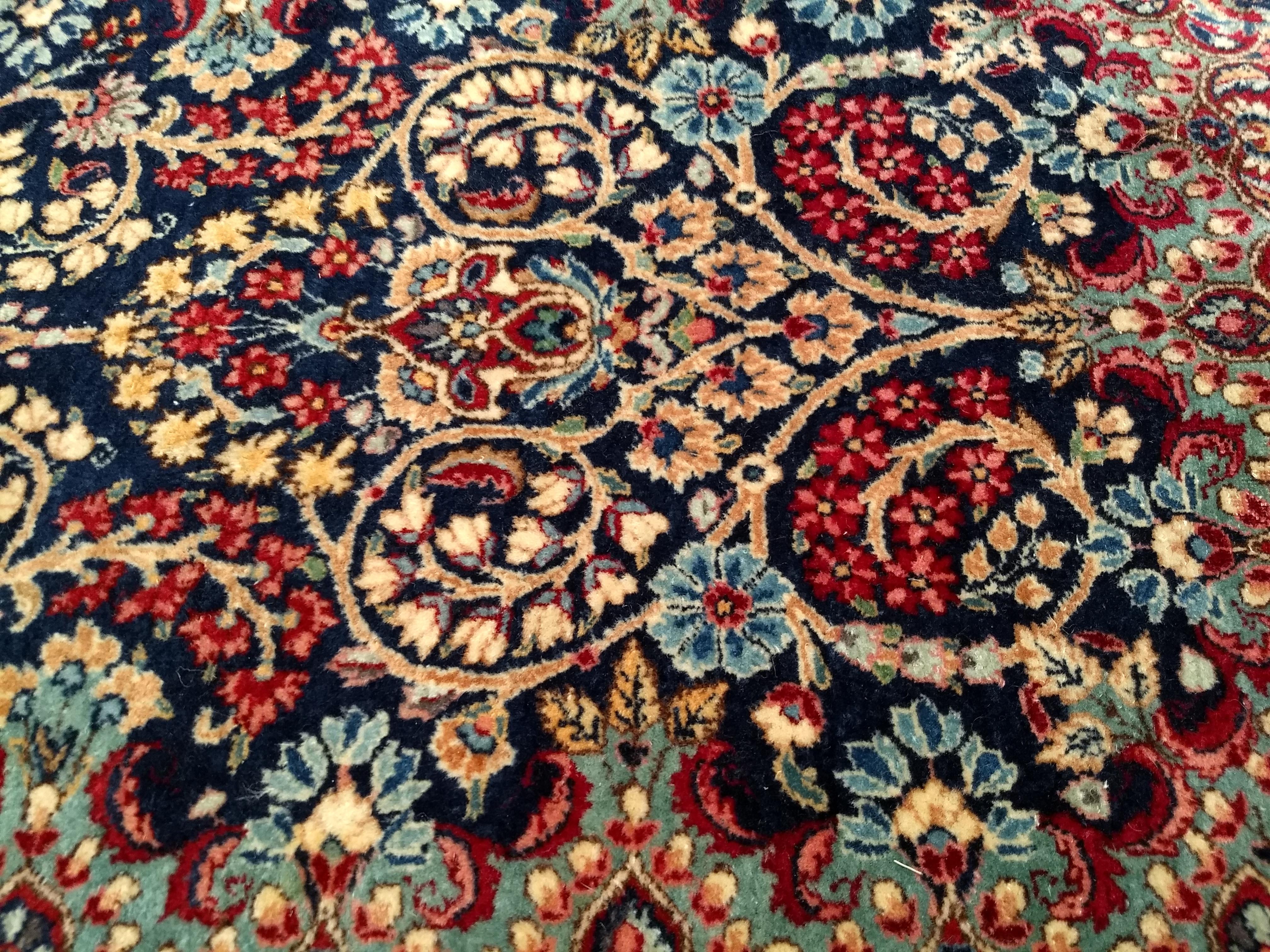 Vintage Persian Kerman Runner in All-Over Floral Pattern in Blue, Green, Red For Sale 2