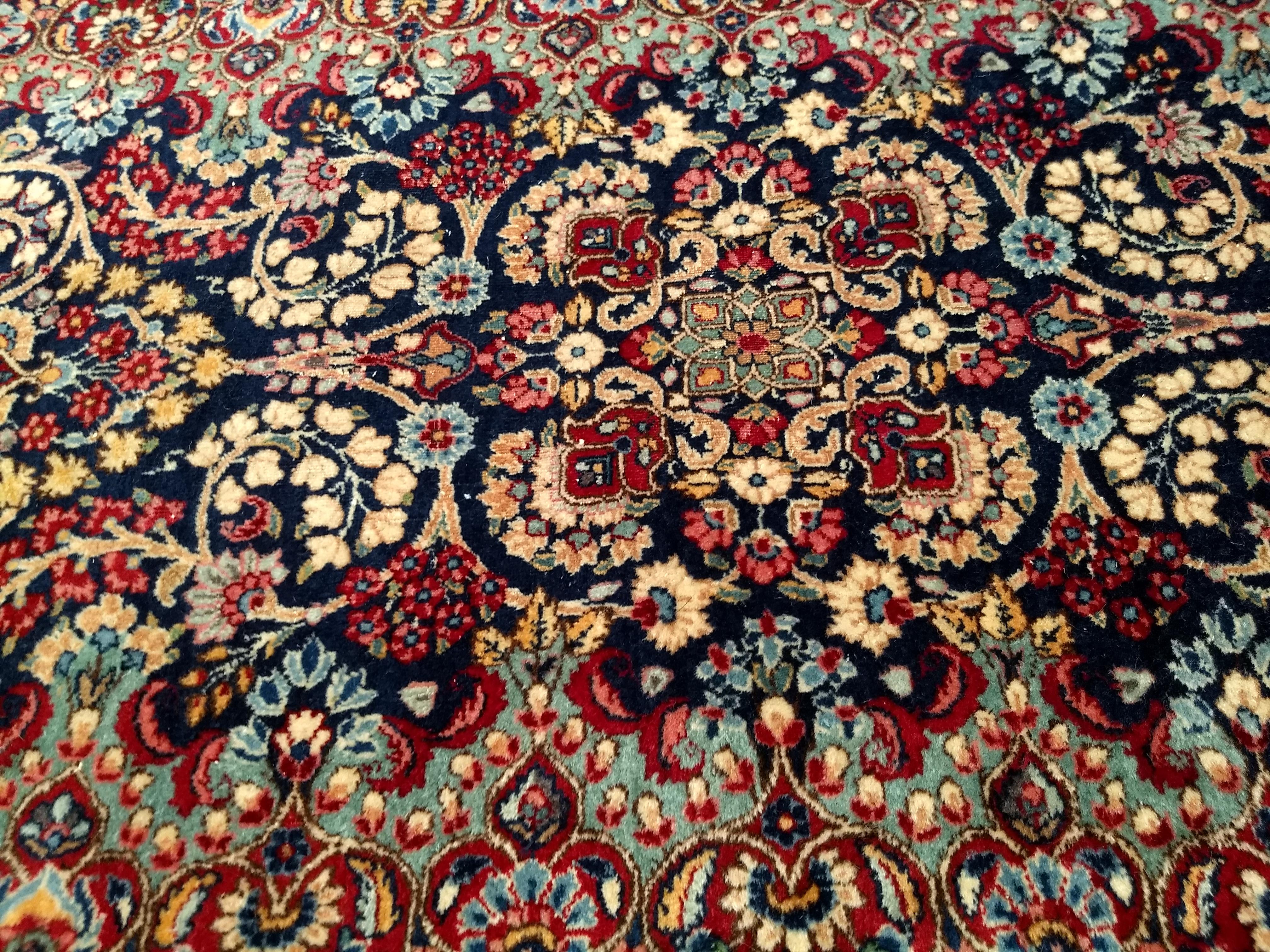 Vintage Persian Kerman Runner in All-Over Floral Pattern in Blue, Green, Red For Sale 3