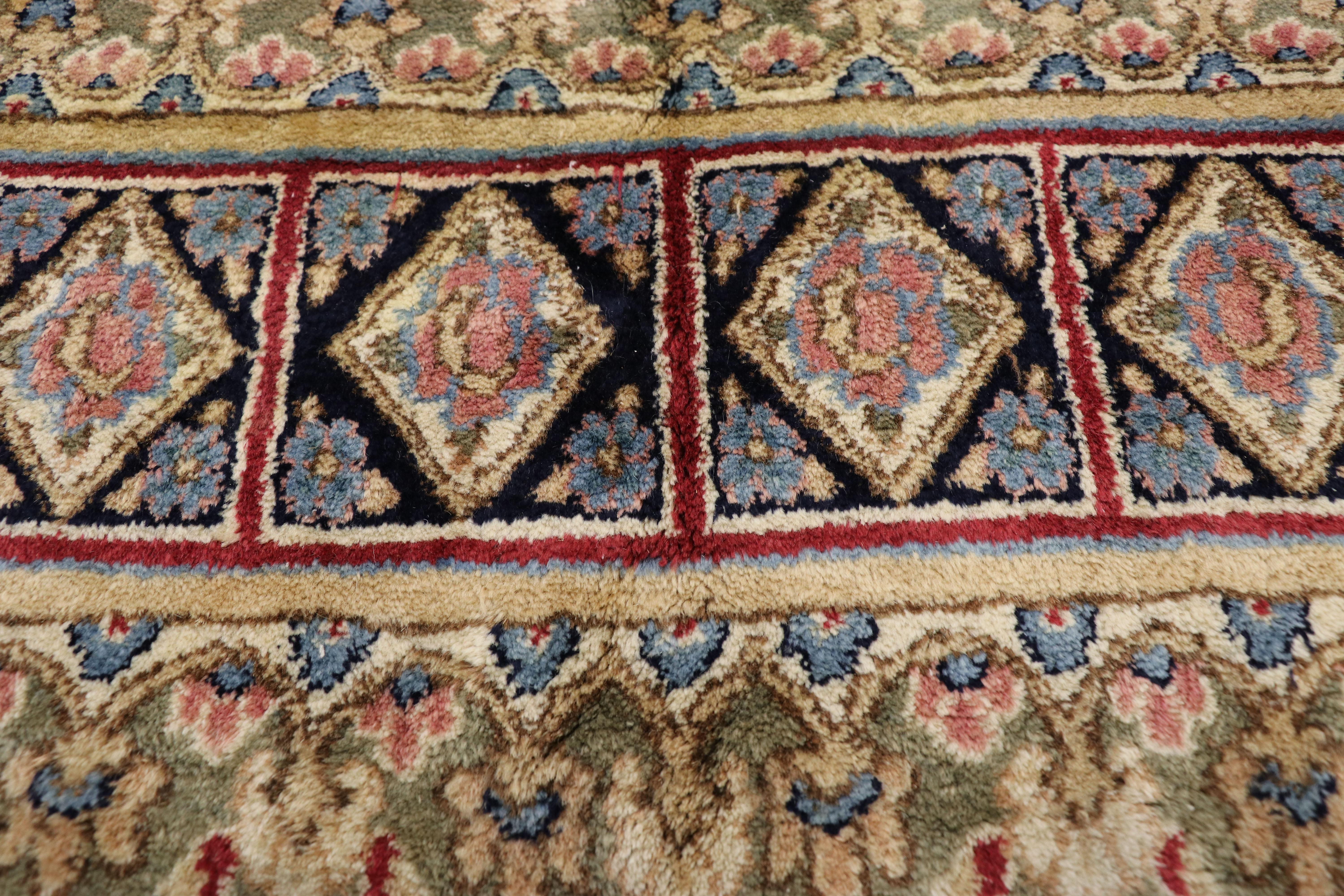 Vintage Persian Kerman Square Area Rug with Elizabethan and Georgian Style In Good Condition In Dallas, TX