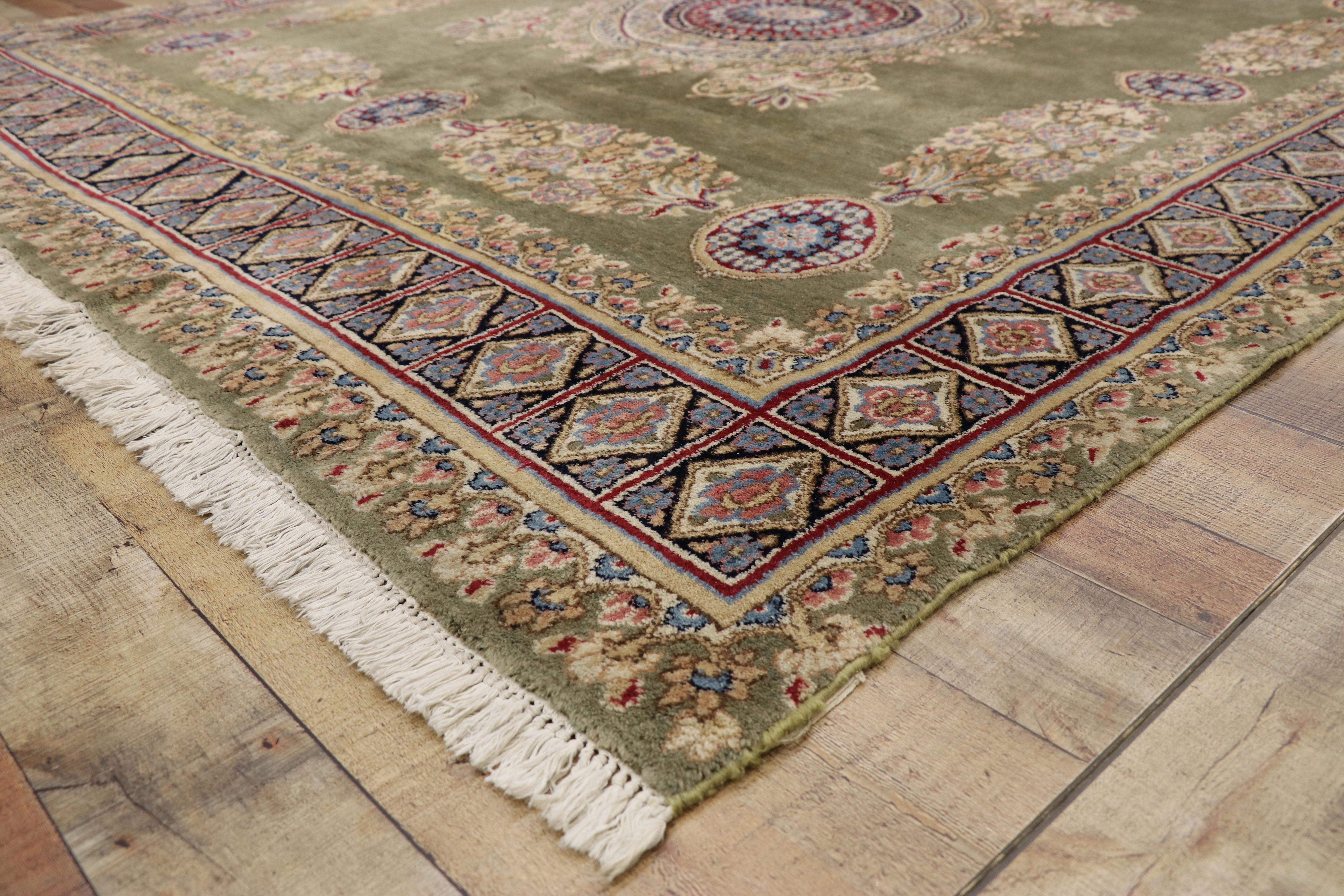 Wool Vintage Persian Kerman Square Area Rug with Elizabethan and Georgian Style