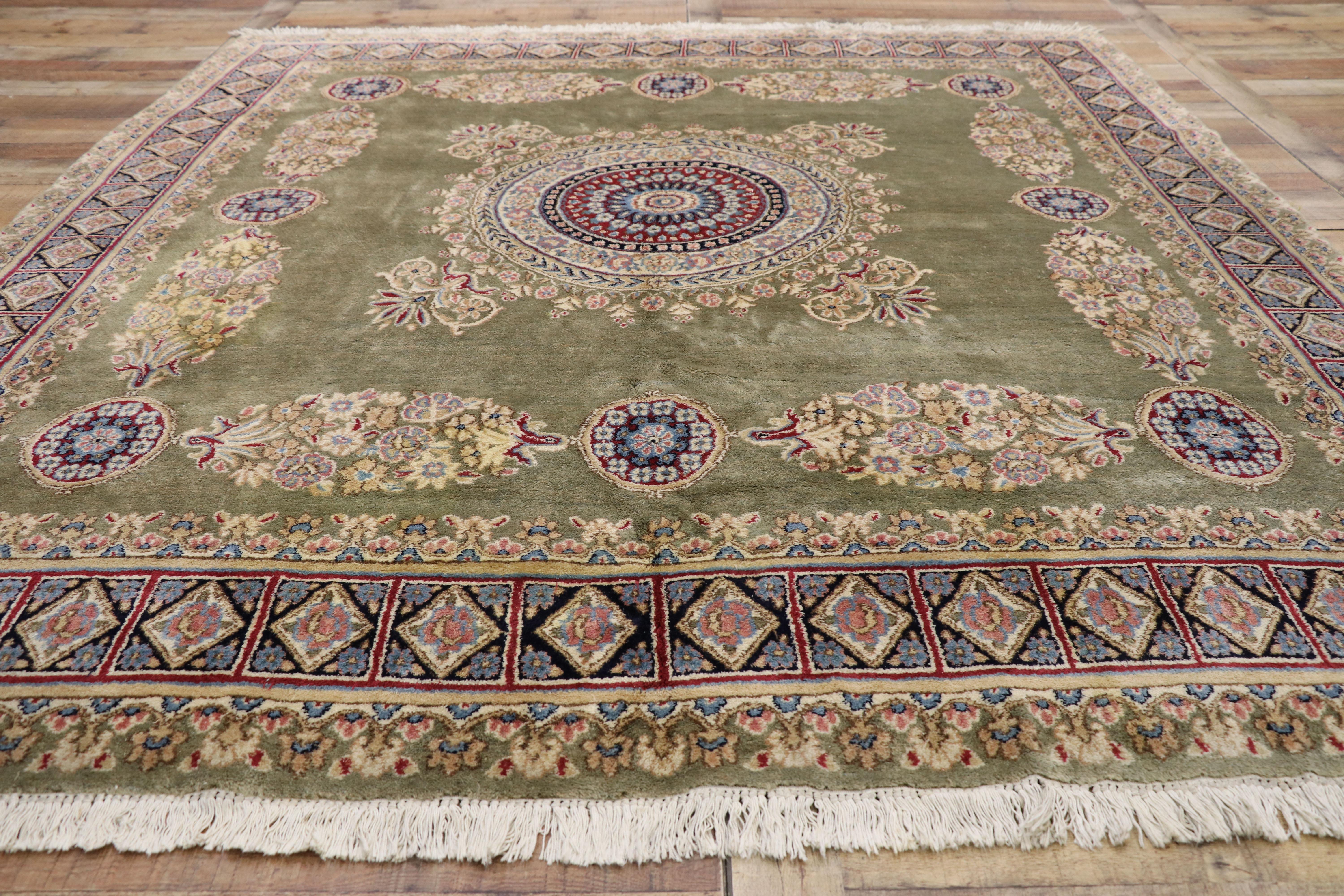 Vintage Persian Kerman Square Area Rug with Elizabethan and Georgian Style 1