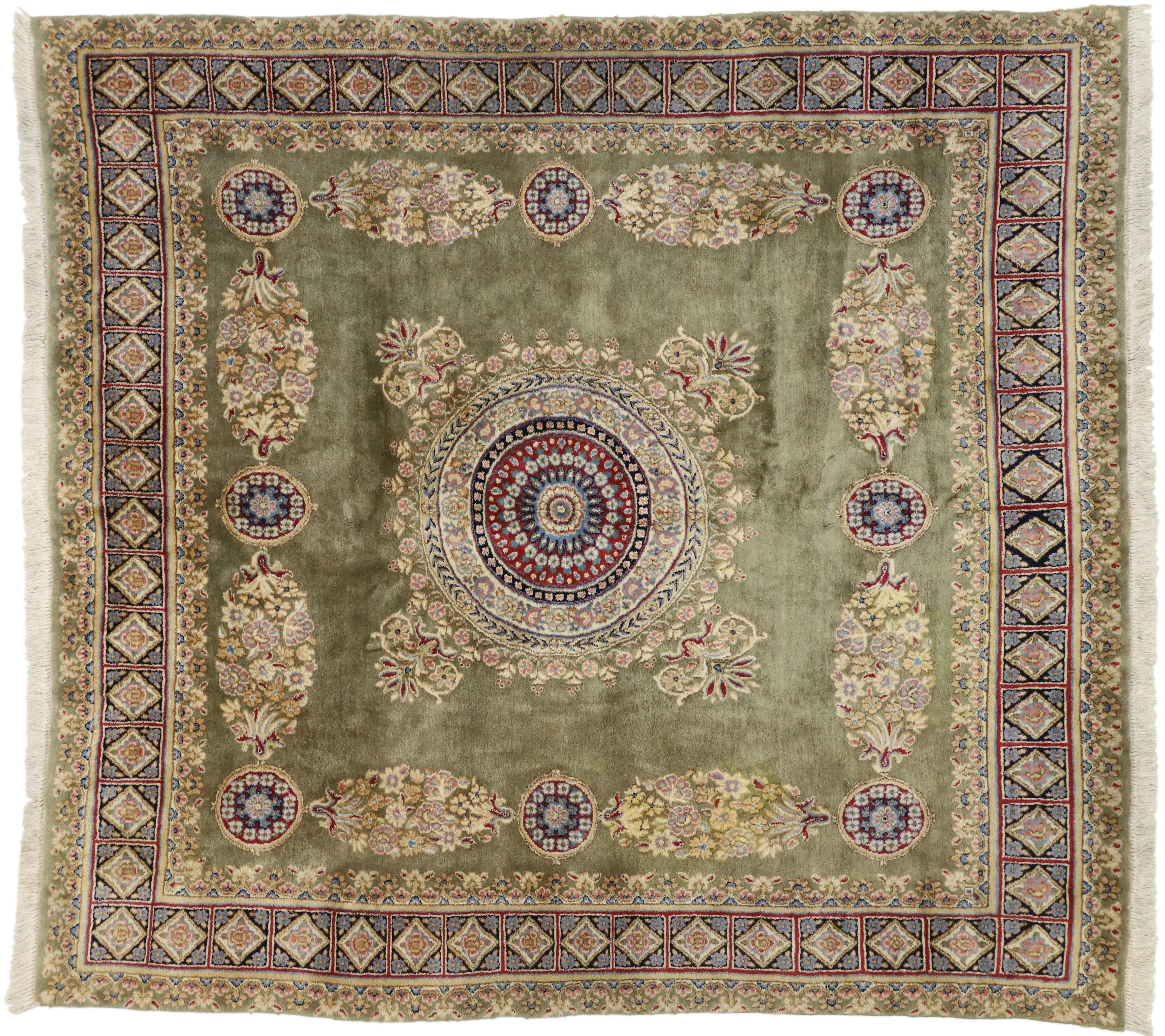 Vintage Persian Kerman Square Area Rug with Elizabethan and Georgian Style 3