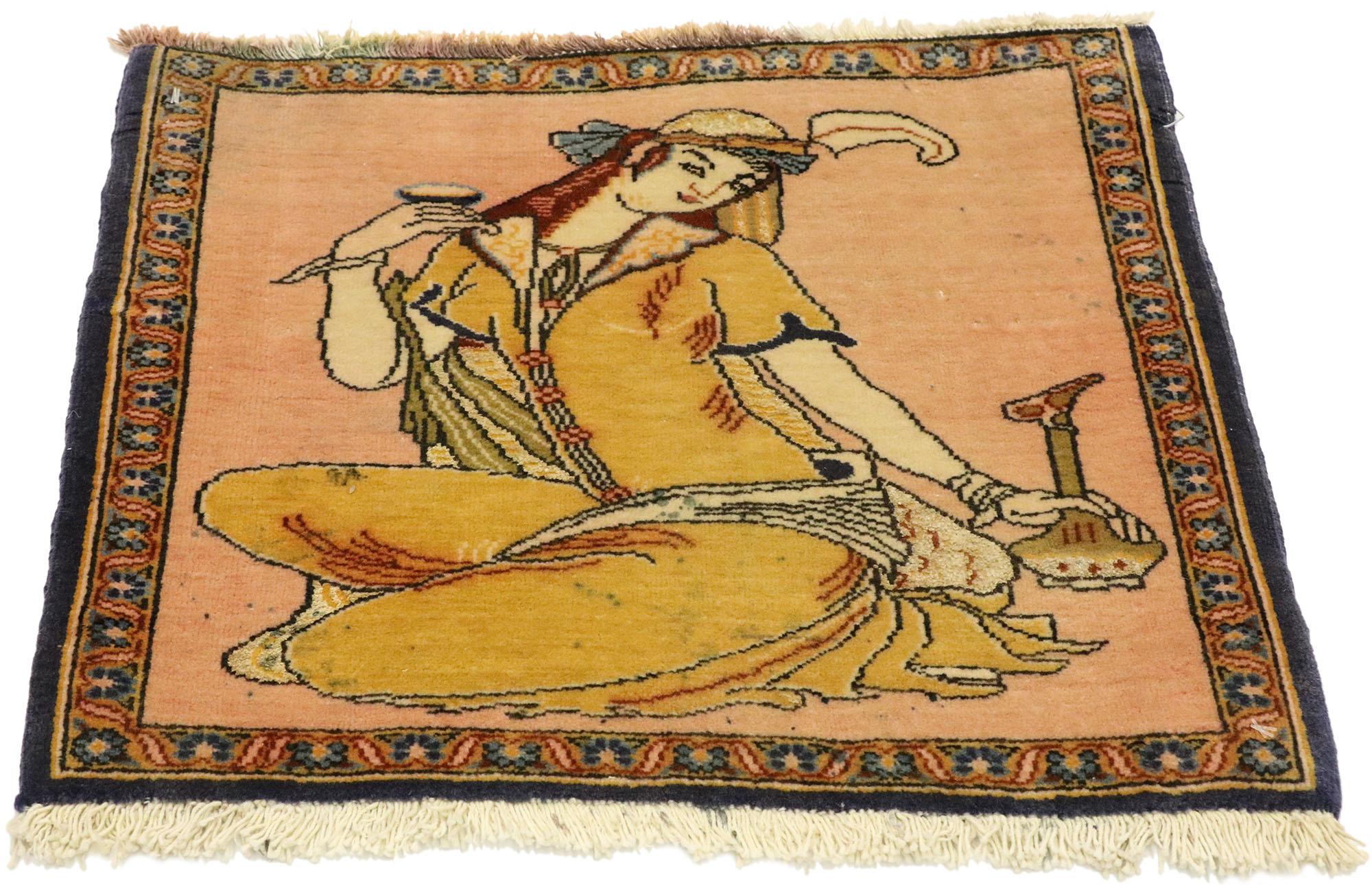 Modern Vintage Persian Khamseh Pictorial Rug with Dervish Scene, Persian Wall Hanging For Sale