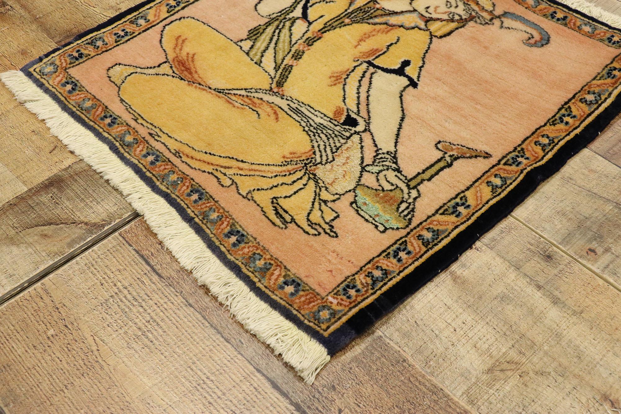 Hand-Knotted Vintage Persian Khamseh Pictorial Rug with Dervish Scene, Persian Wall Hanging For Sale