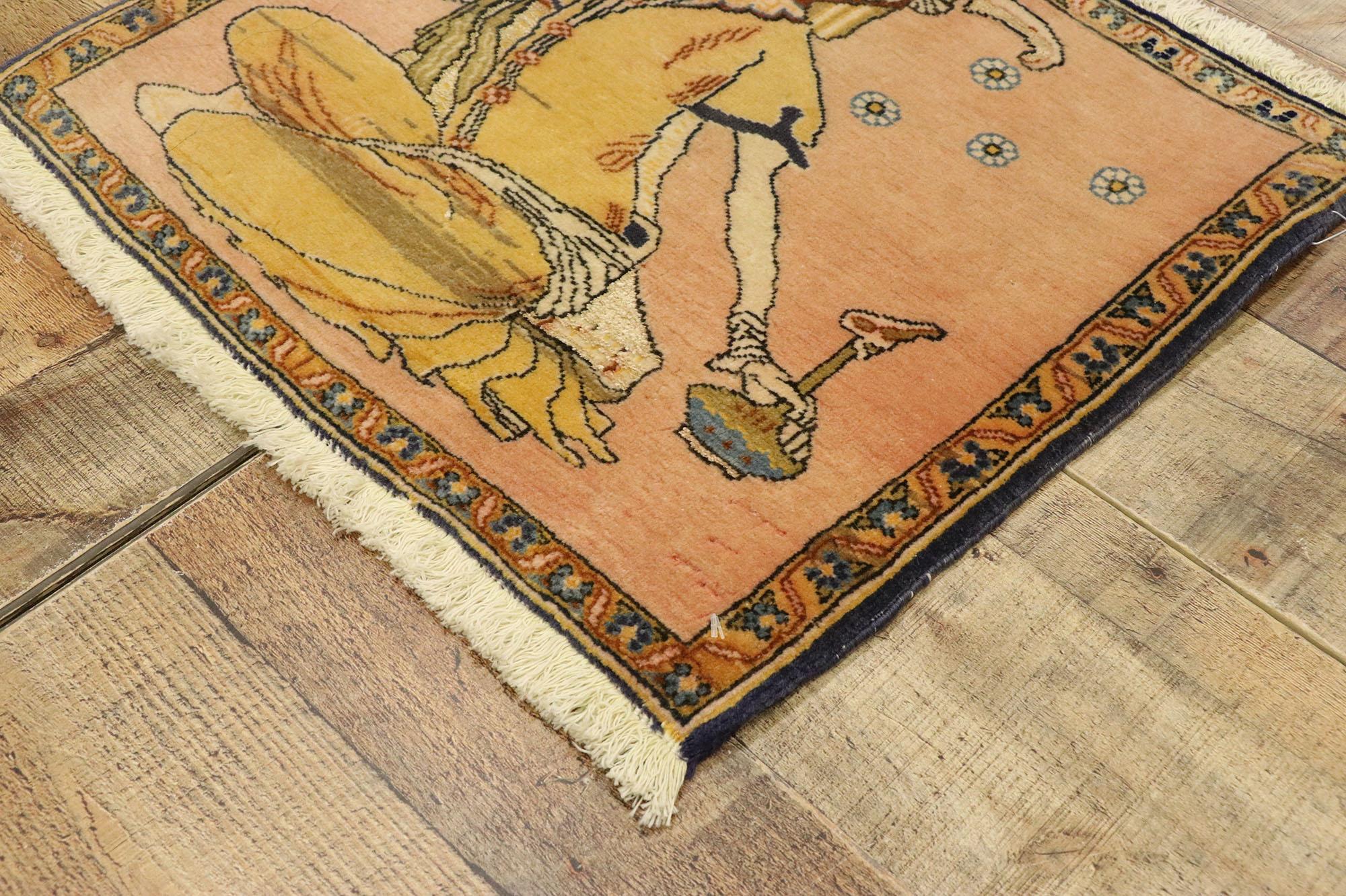 Tapis pictural persan vintage Khamseh avec scène derive, tenture murale persane Bon état - En vente à Dallas, TX