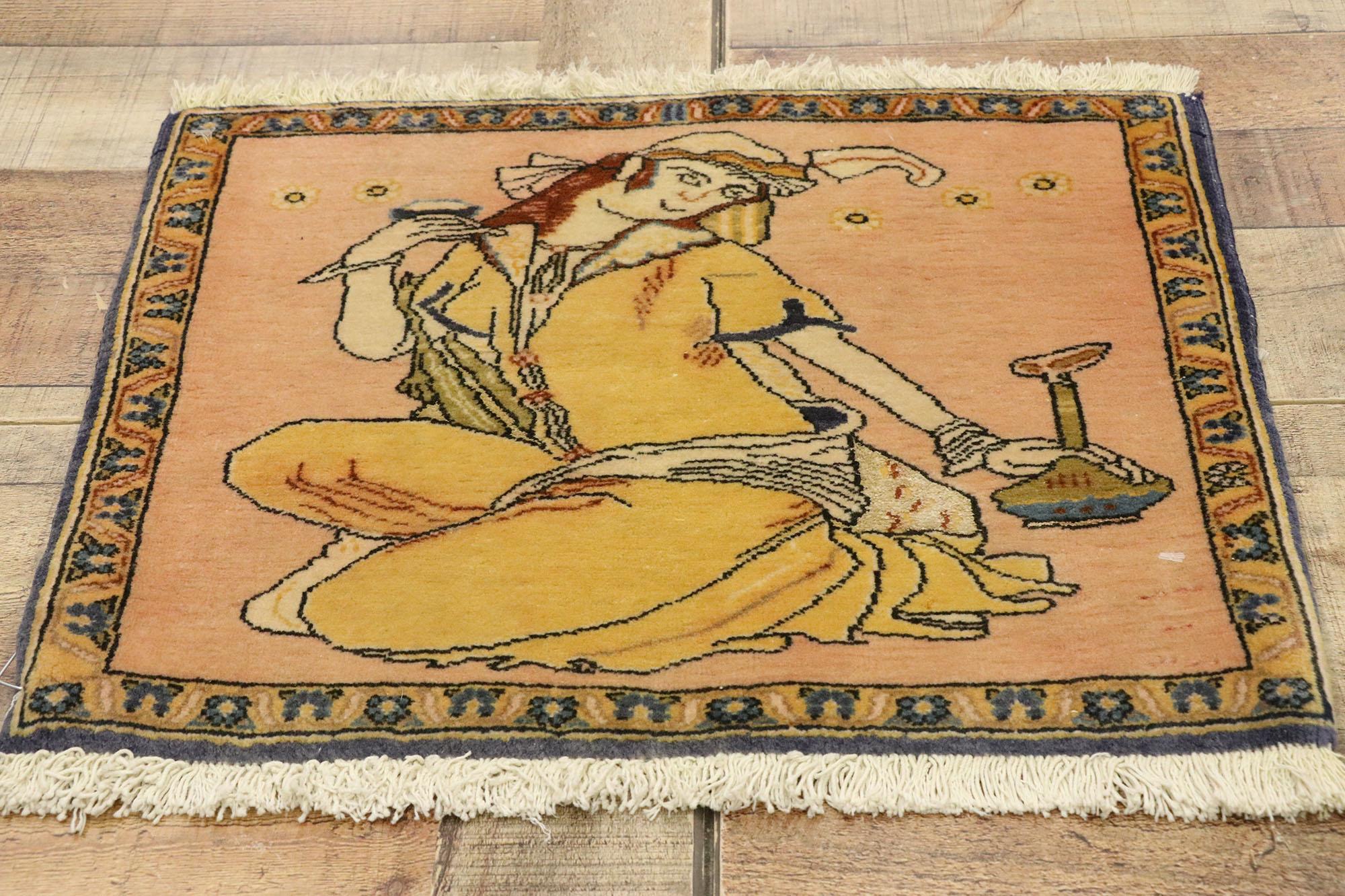Vintage Persian Khamseh Pictorial Rug with Dervish Scene, Persian Wall Hanging In Good Condition For Sale In Dallas, TX