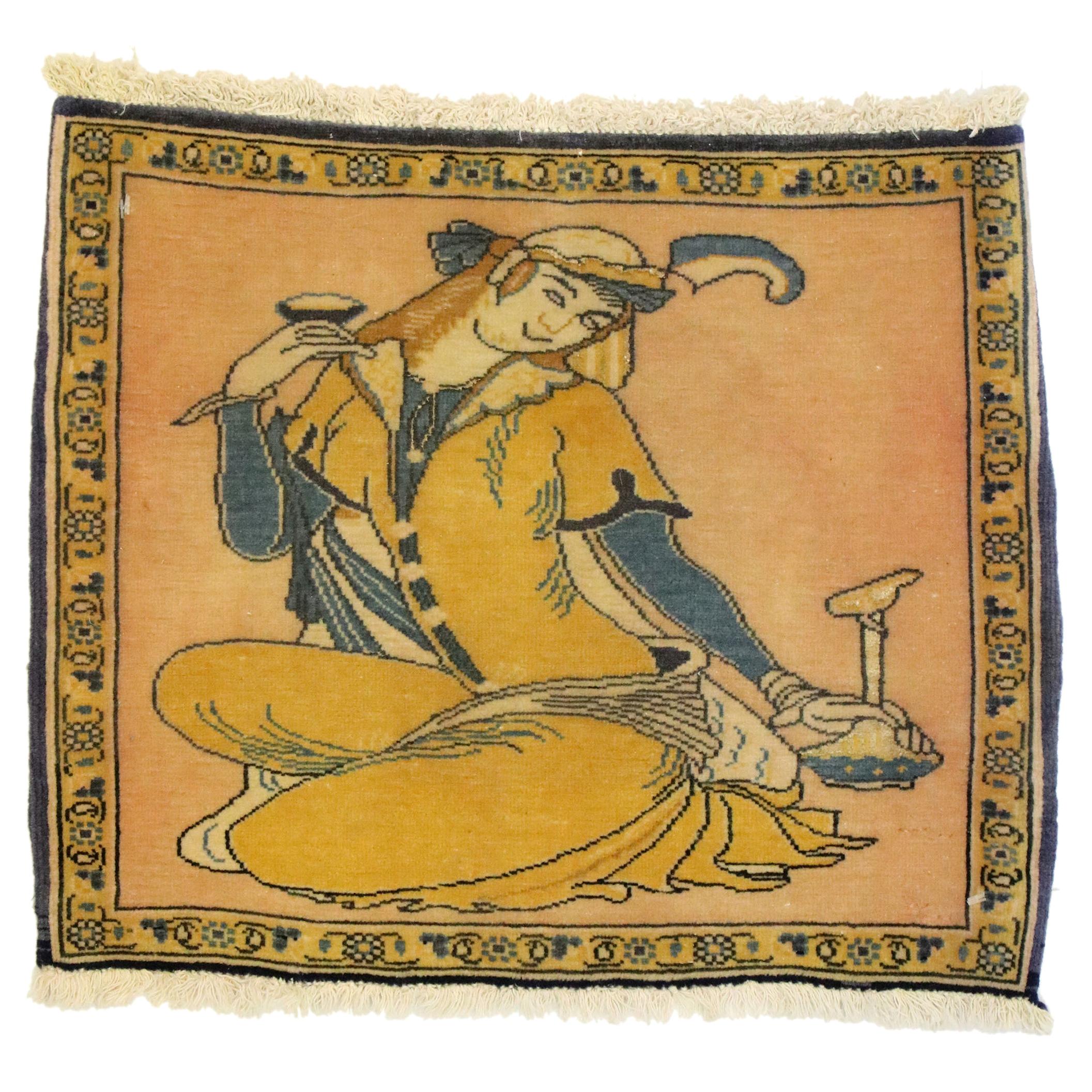 Vintage Persischer Khamseh-Bilderteppich mit Dervish-Szene, Persischer Wandbehang
