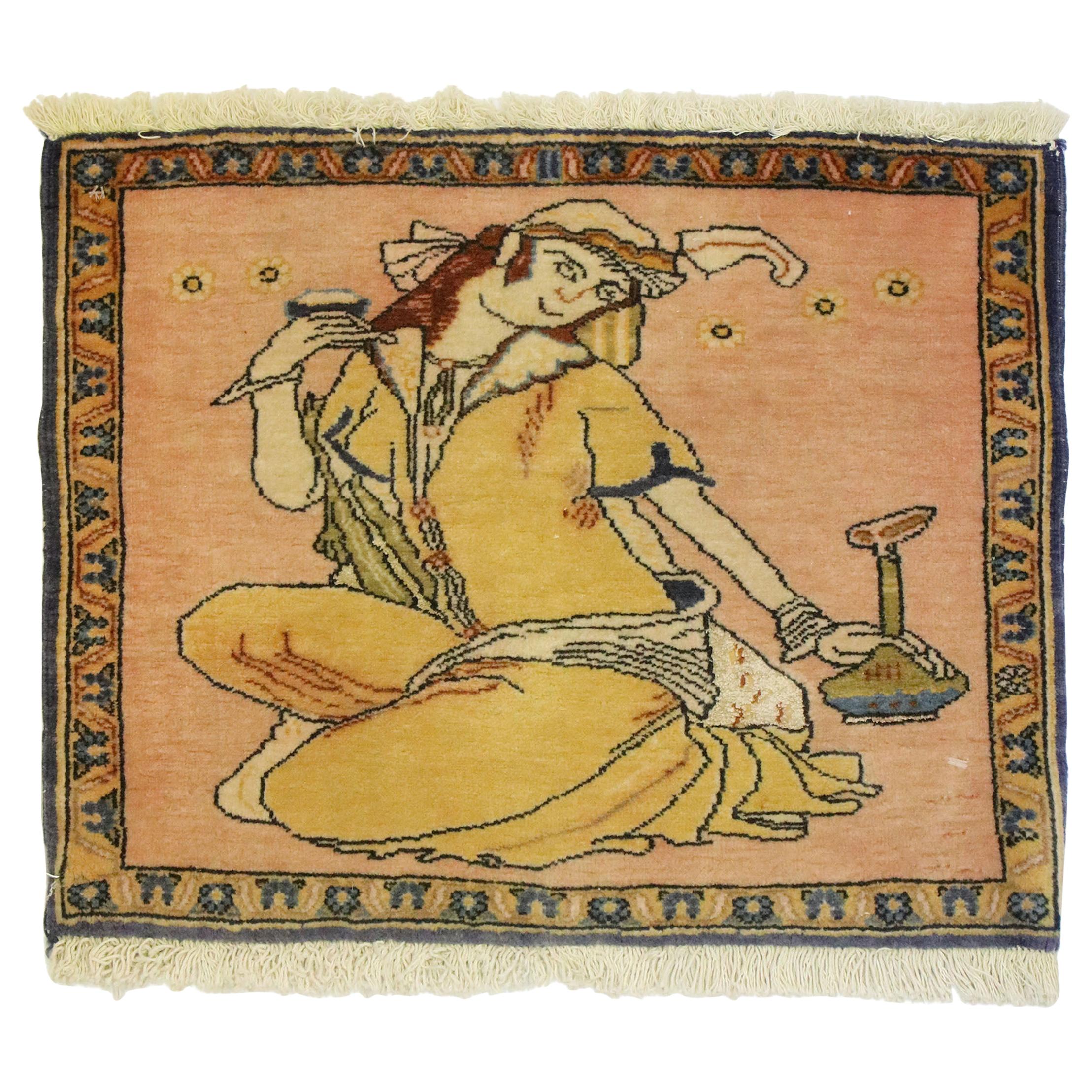 Vintage Persian Khamseh Pictorial Rug with Dervish Scene, Persian Wall Hanging For Sale