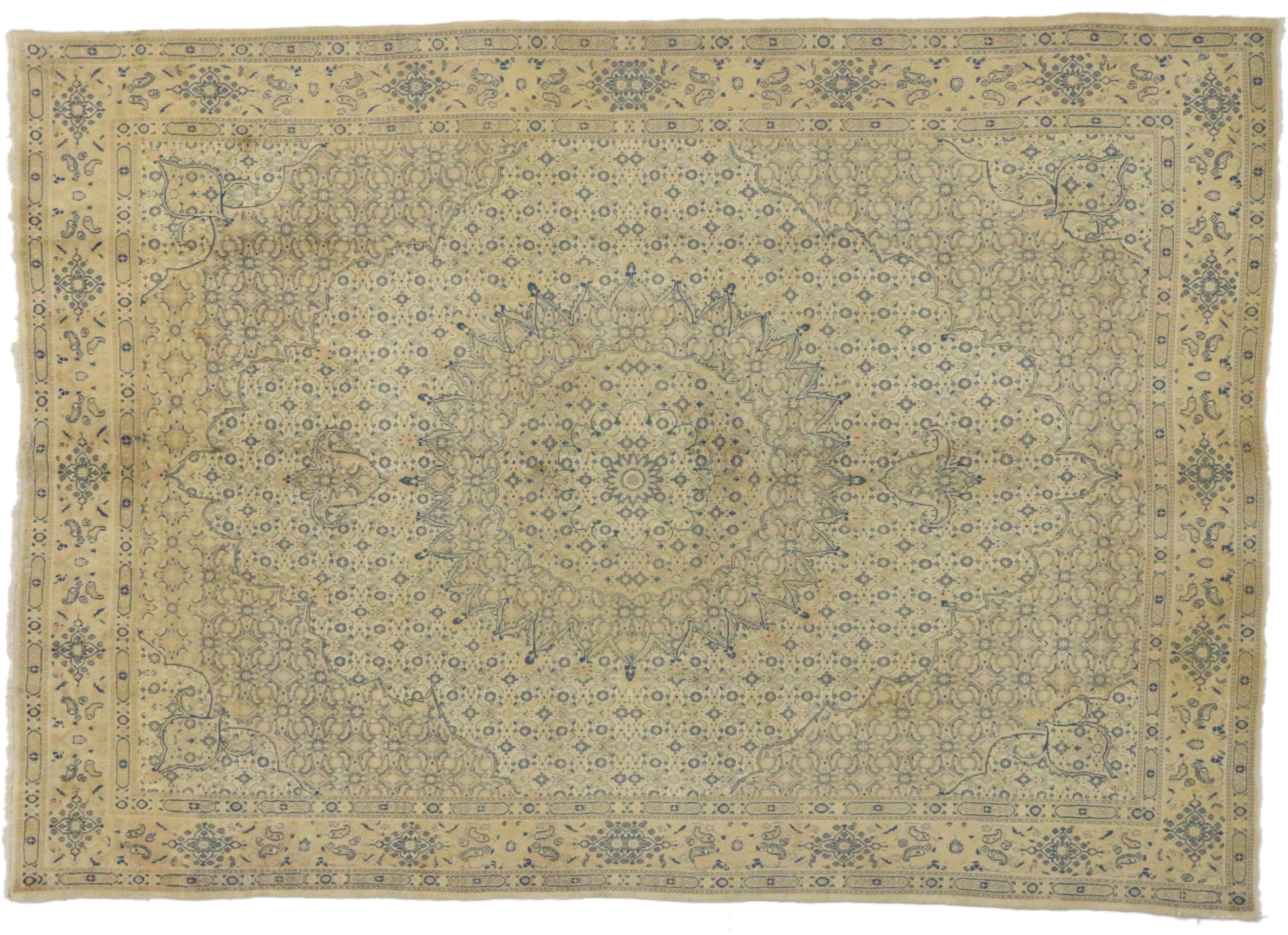 Hand-Knotted Vintage Persian Khorassan Area Rug with French Country Style