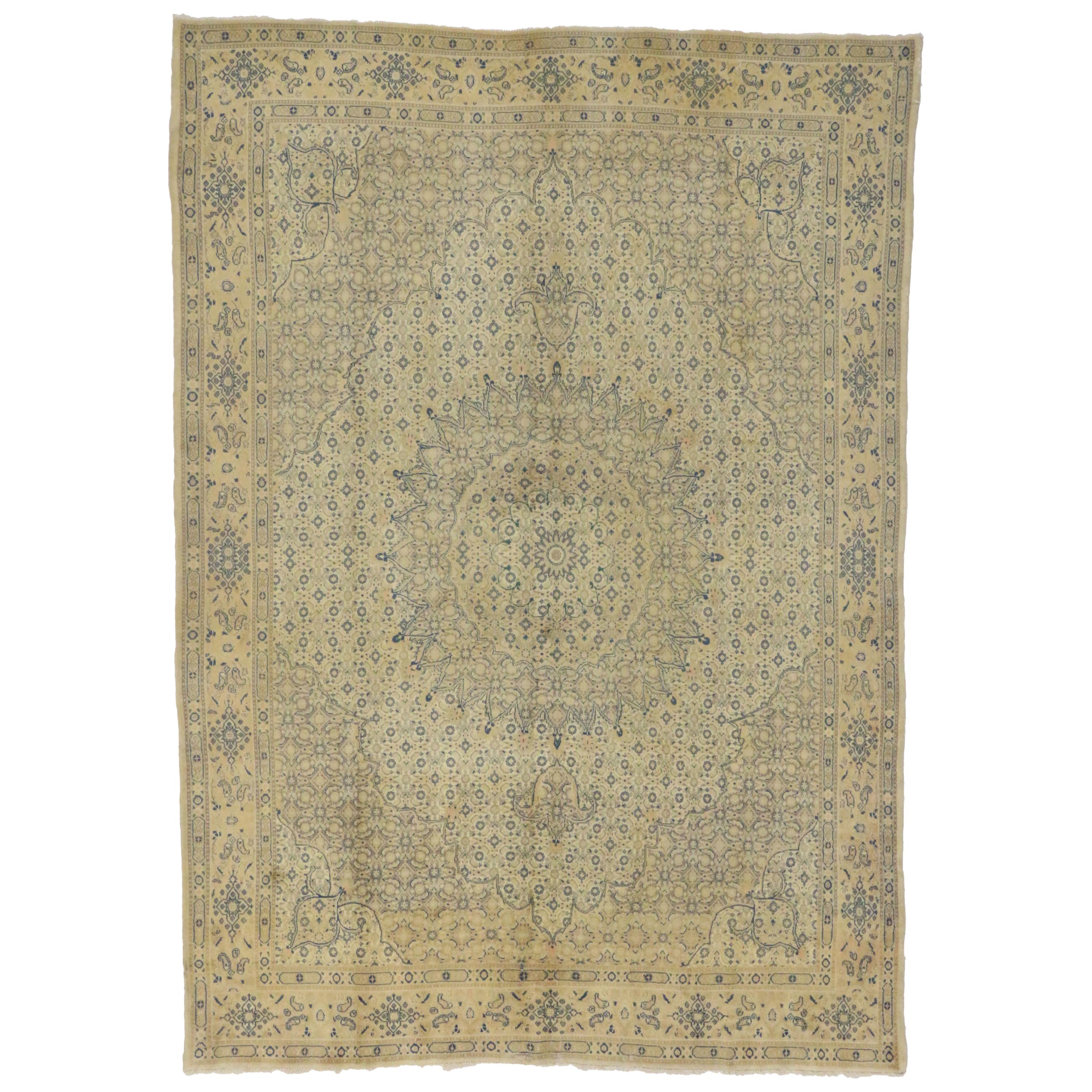 Vintage Persian Khorassan Area Rug with French Country Style