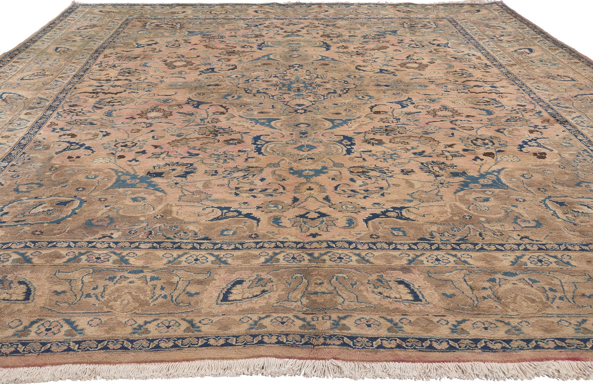 Hand-Knotted Vintage Persian Khorassan Rug, Georgian Style Meets Bespoke Bridgerton Vibes For Sale