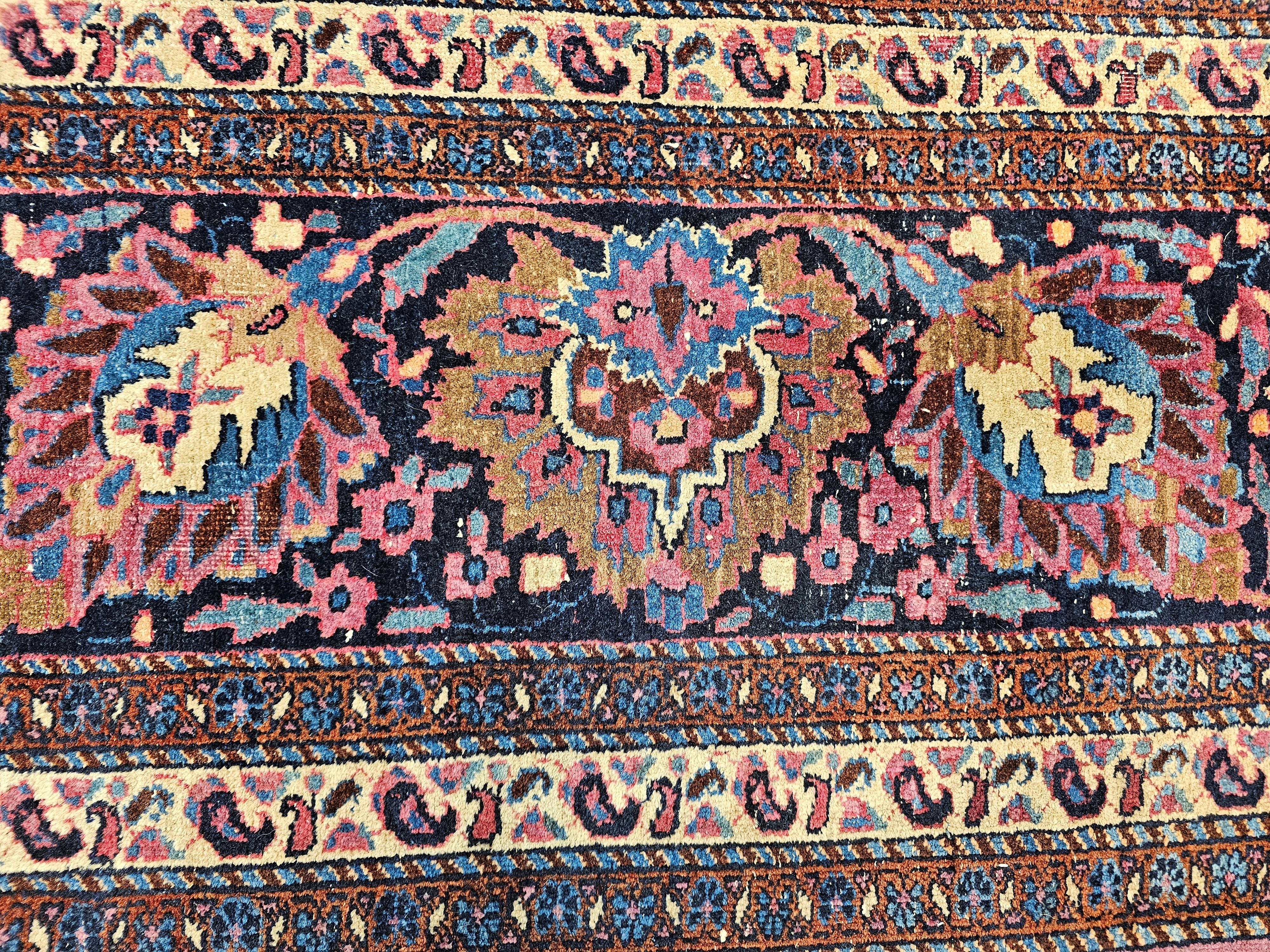 Vintage Persian Khorassan in Allover Pattern in Deep Purple, French Blue, Yellow For Sale 6