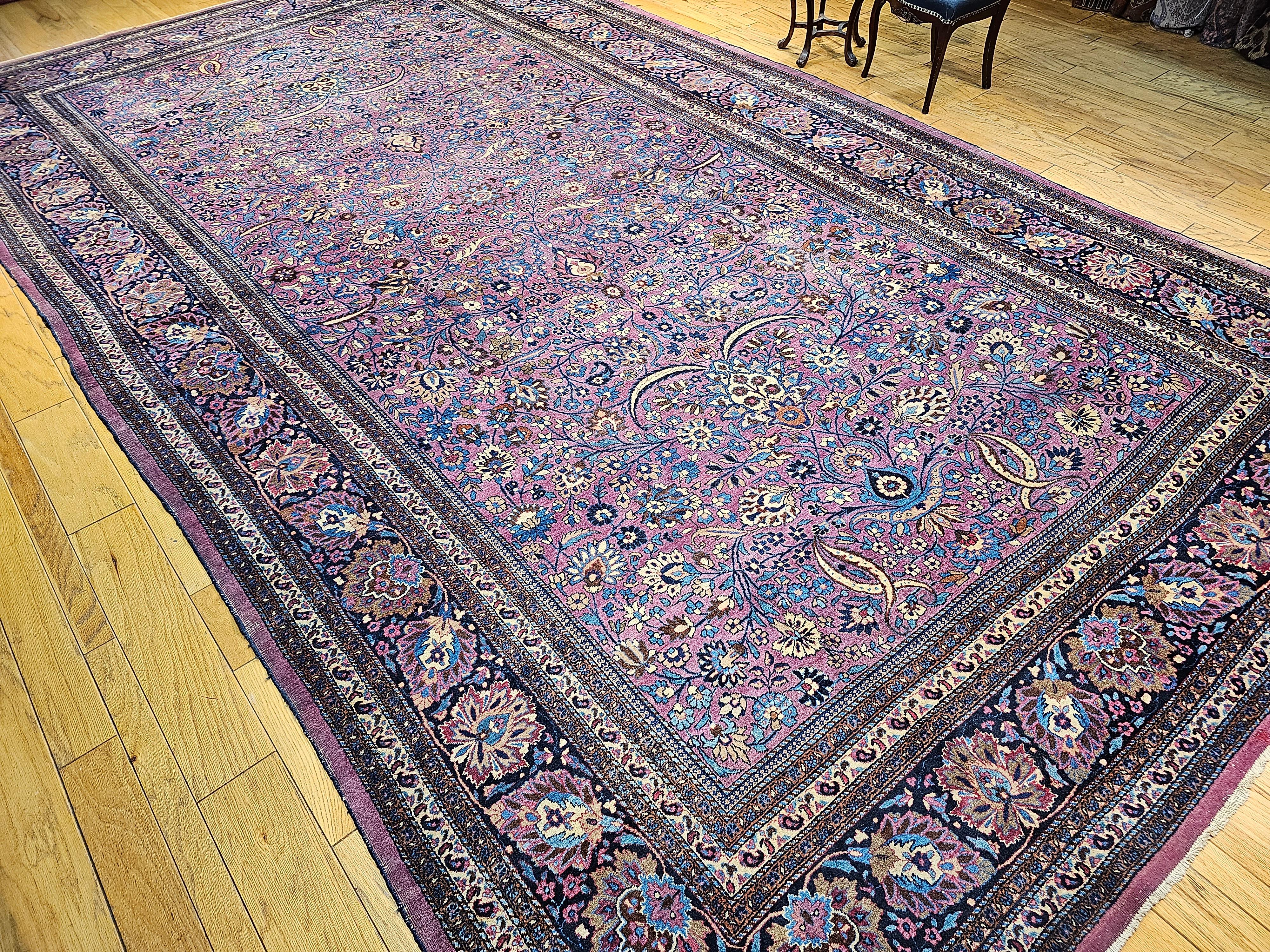 Vintage Persian Khorassan in Allover Pattern in Deep Purple, French Blue, Yellow For Sale 8