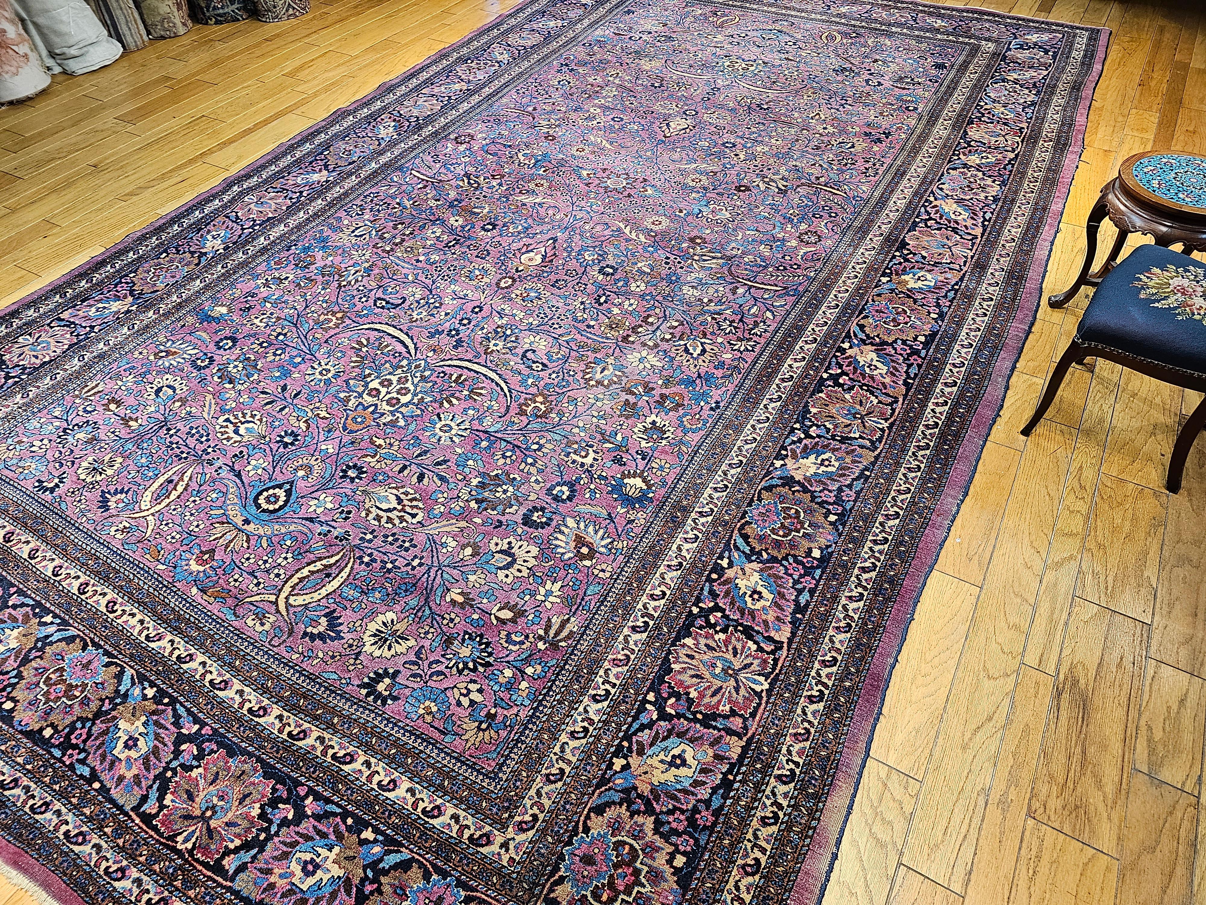 Vintage Persian Khorassan in Allover Pattern in Deep Purple, French Blue, Yellow For Sale 9