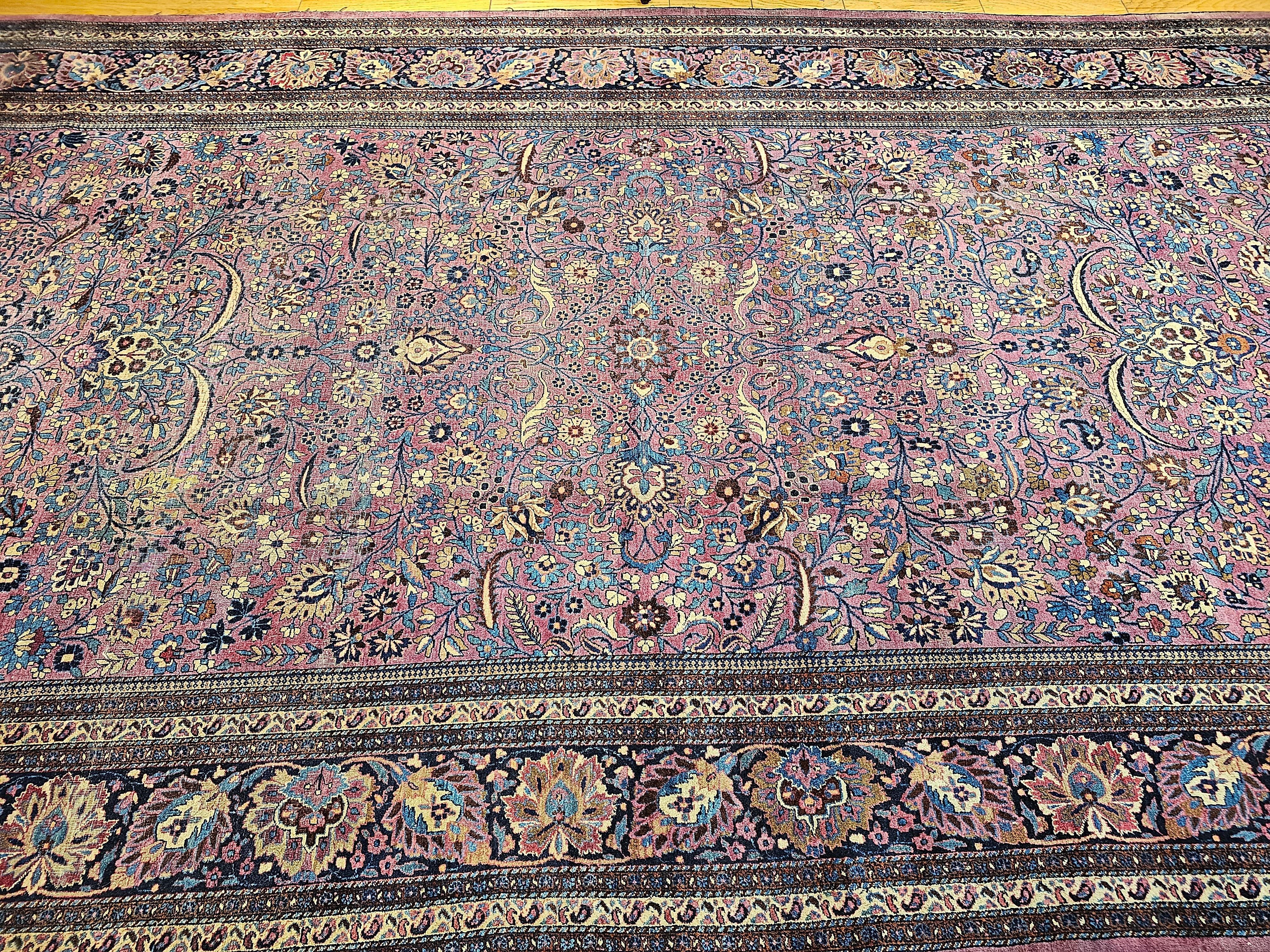 Vintage Persian Khorassan in Allover Pattern in Deep Purple, French Blue, Yellow For Sale 10