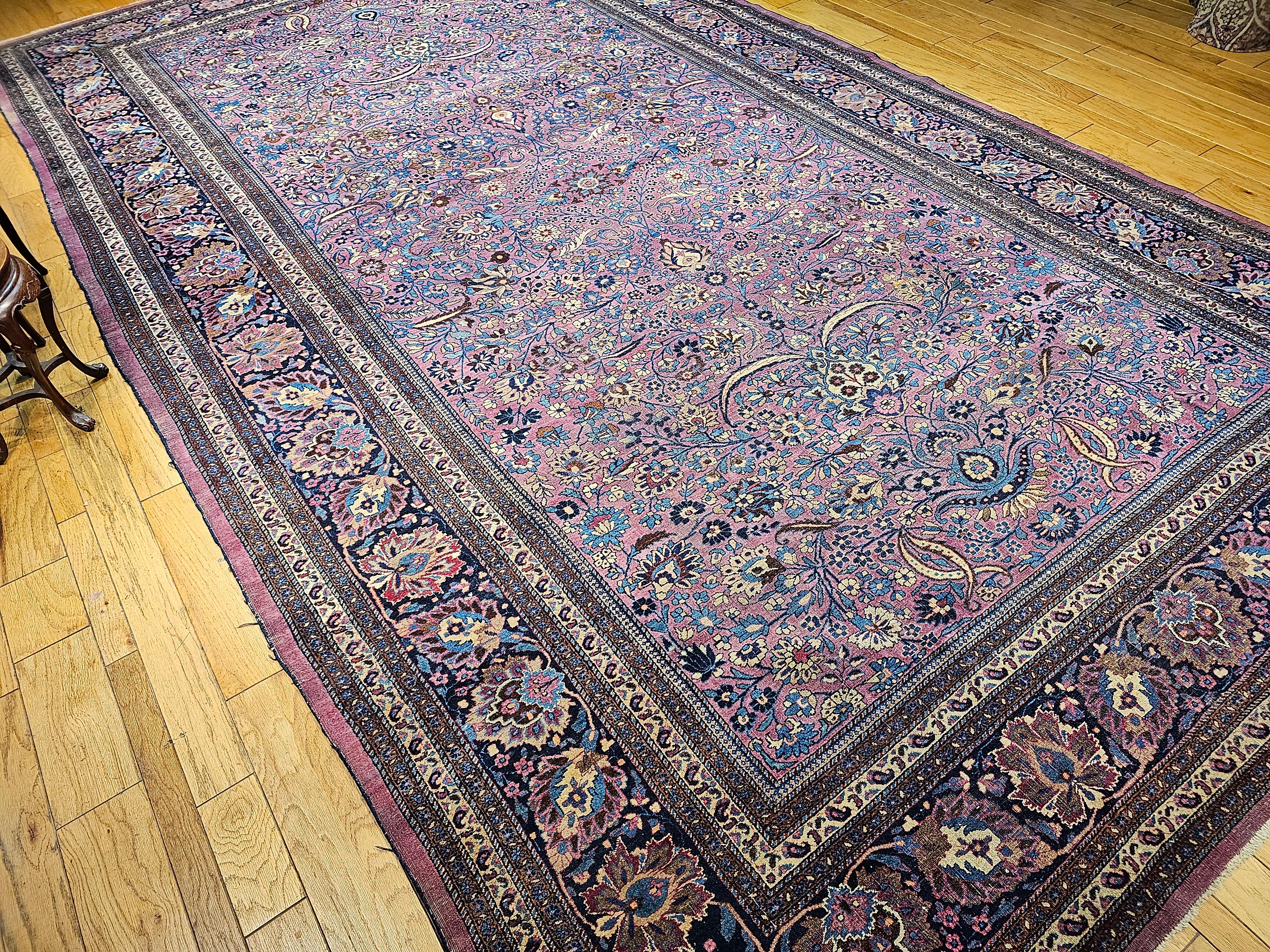 Vintage Persian Khorassan in Allover Pattern in Deep Purple, French Blue, Yellow For Sale 11