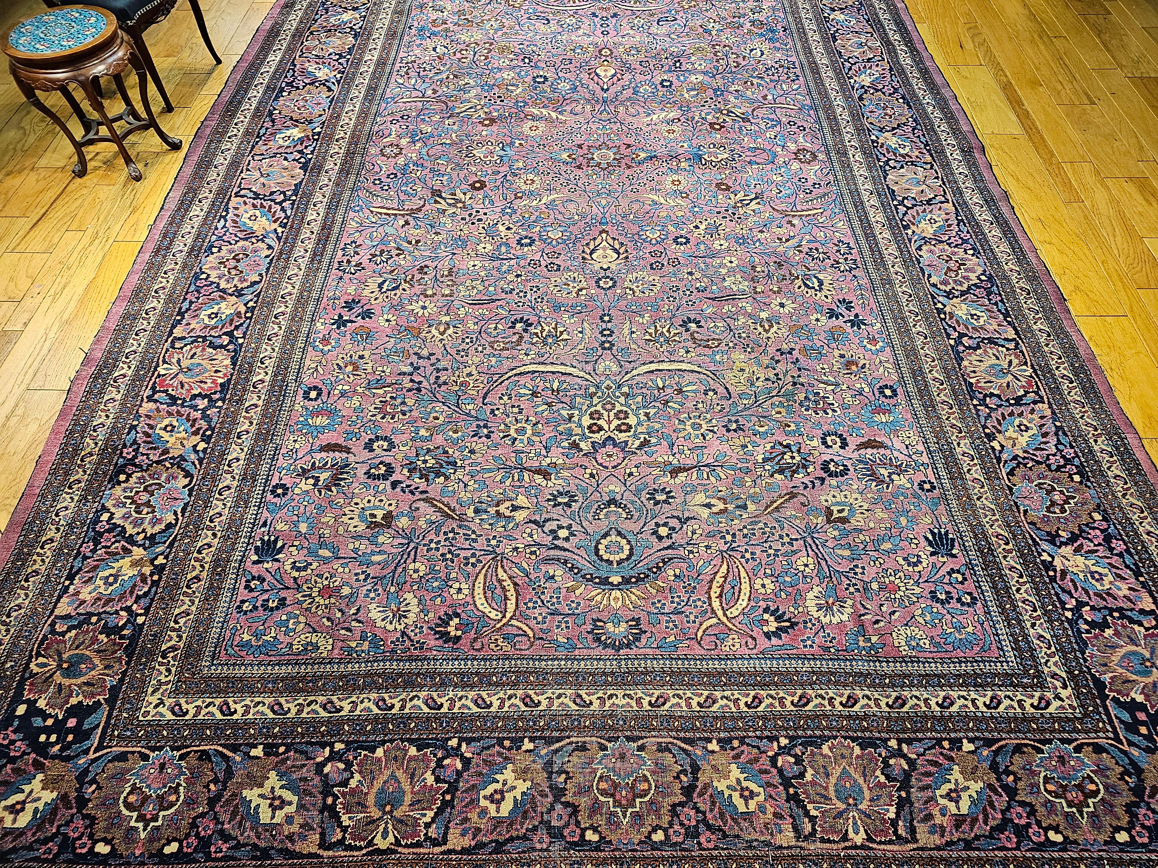 Vintage Persian Khorassan in Allover Pattern in Deep Purple, French Blue, Yellow For Sale 12