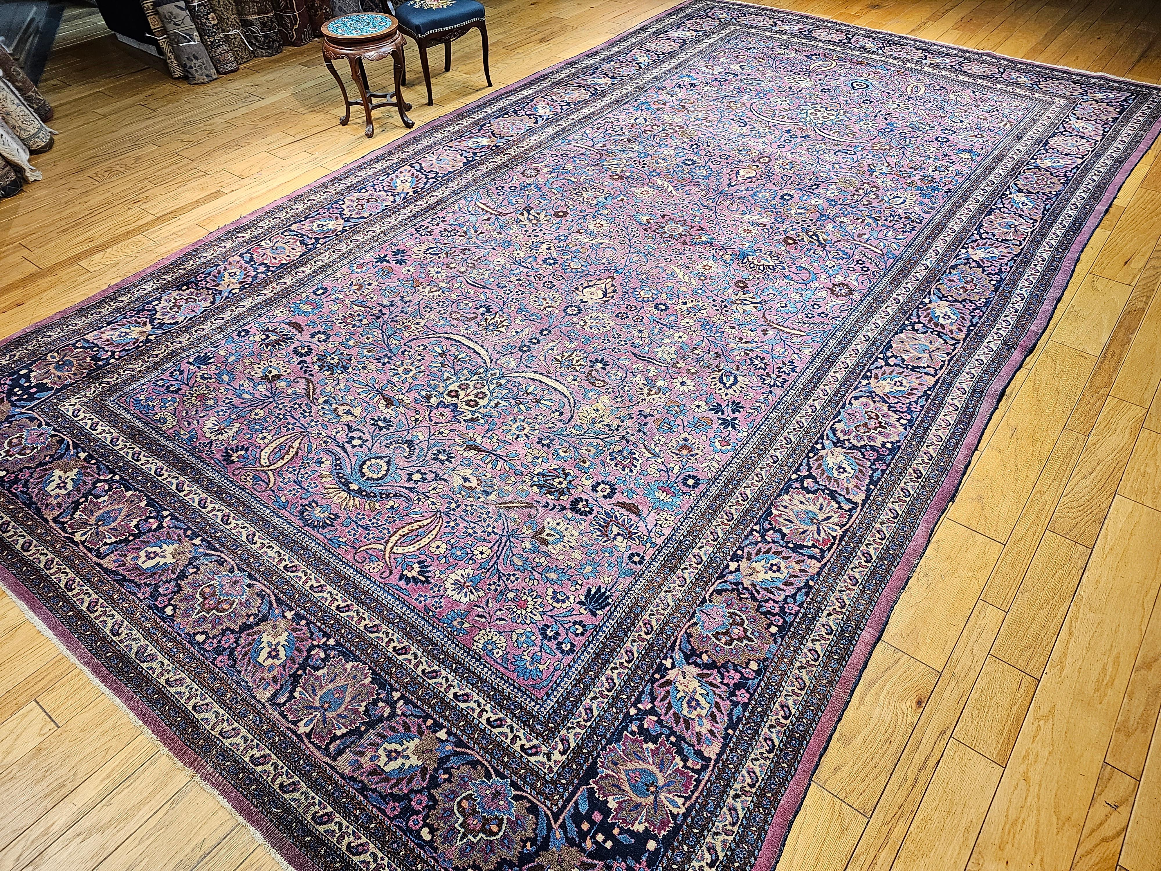 Vintage Persian Khorassan in Allover Pattern in Deep Purple, French Blue, Yellow For Sale 13