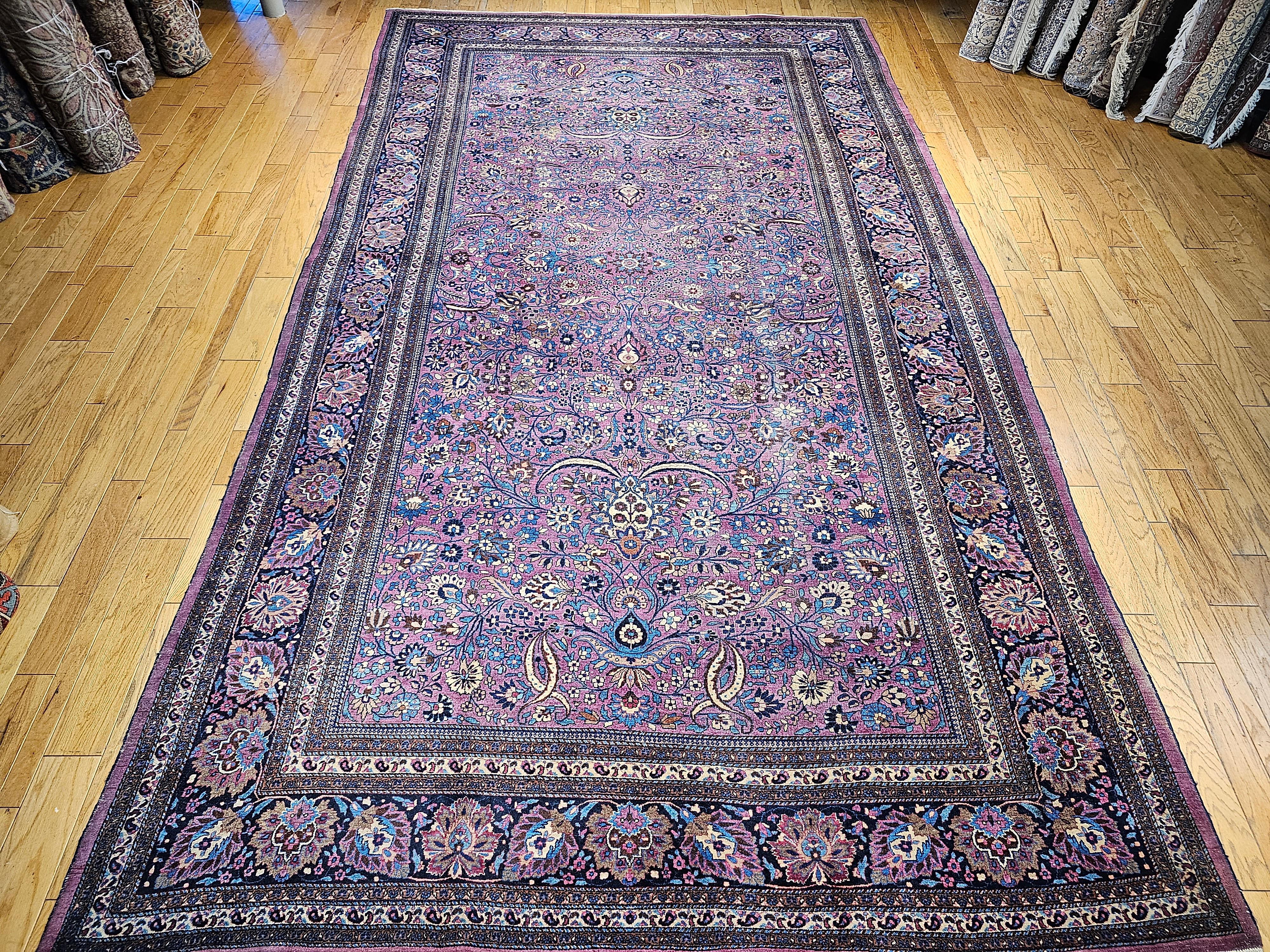 Vintage Persian Khorassan in Allover Pattern in Deep Purple, French Blue, Yellow For Sale 14