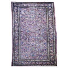 Vintage Persian Khorassan in Allover Pattern in Deep Purple, French Blue, Yellow