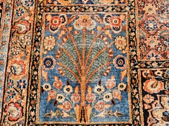 Alfombra Persa Khorassan Vintage con diseño de paneles en verde, azul real y burdeos