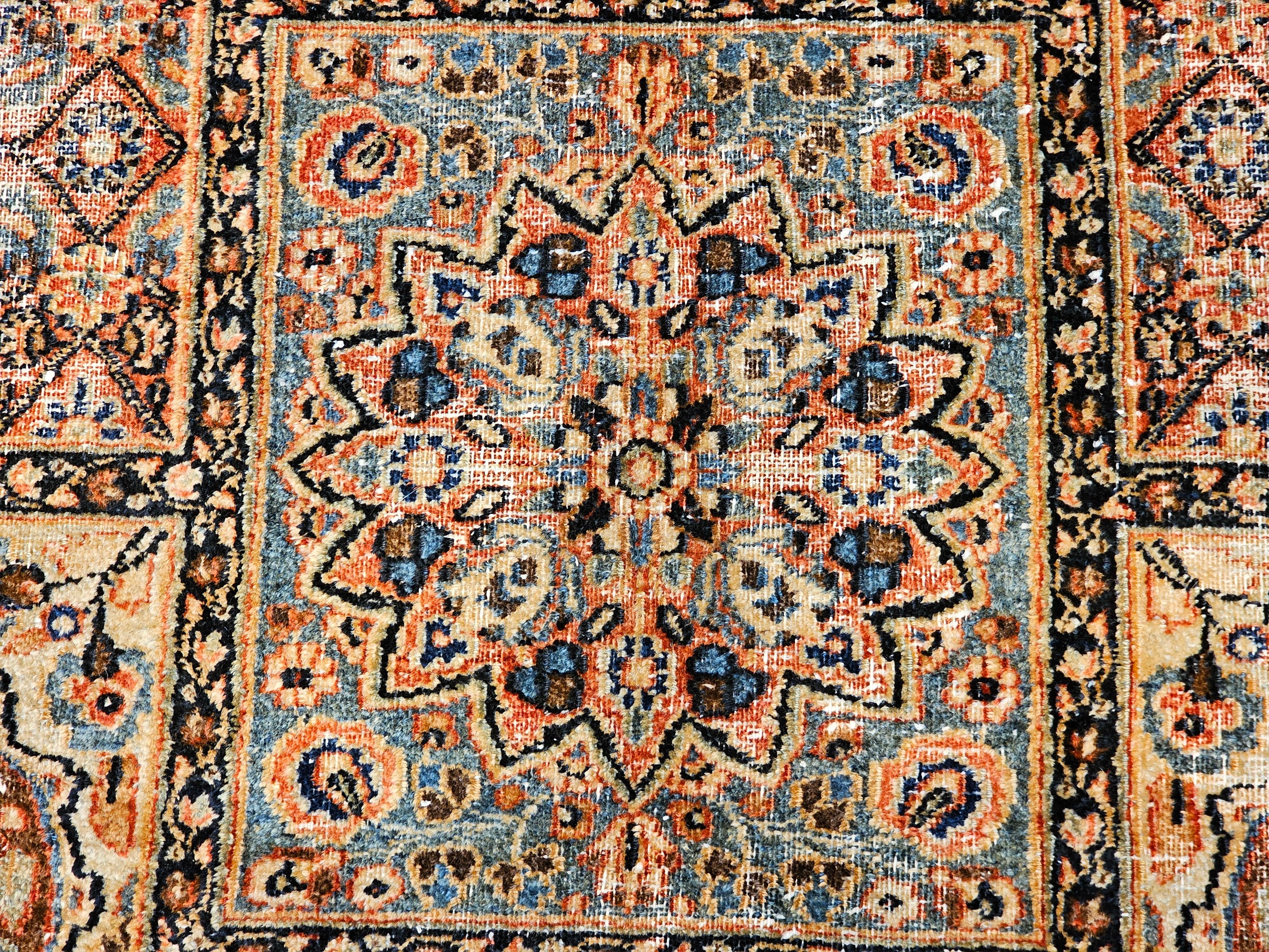 Vintage Persian Khorassan in Panel Design in Green, Royal Blue, Camel, Navy, Red For Sale 6
