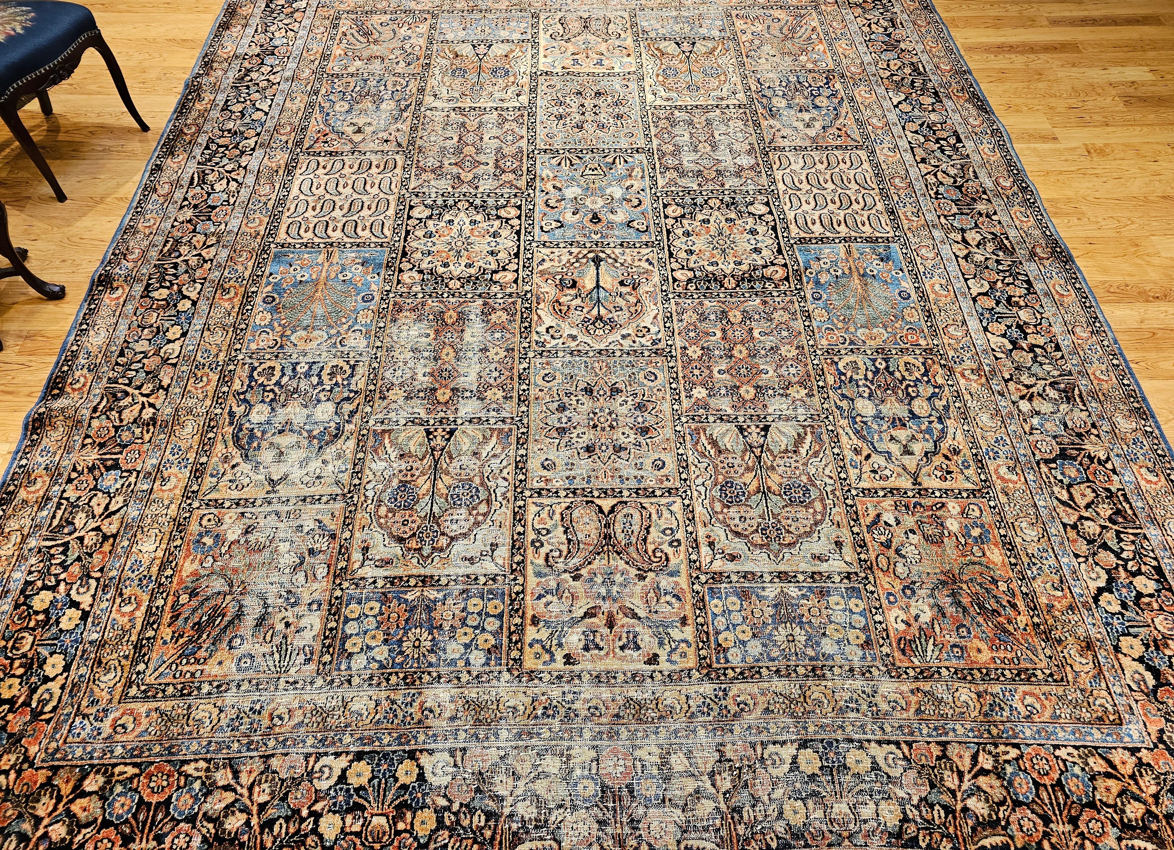 Vintage Persian Khorassan Rug in Panel Pattern in Green, Royal Blue, & Burgundy For Sale 13