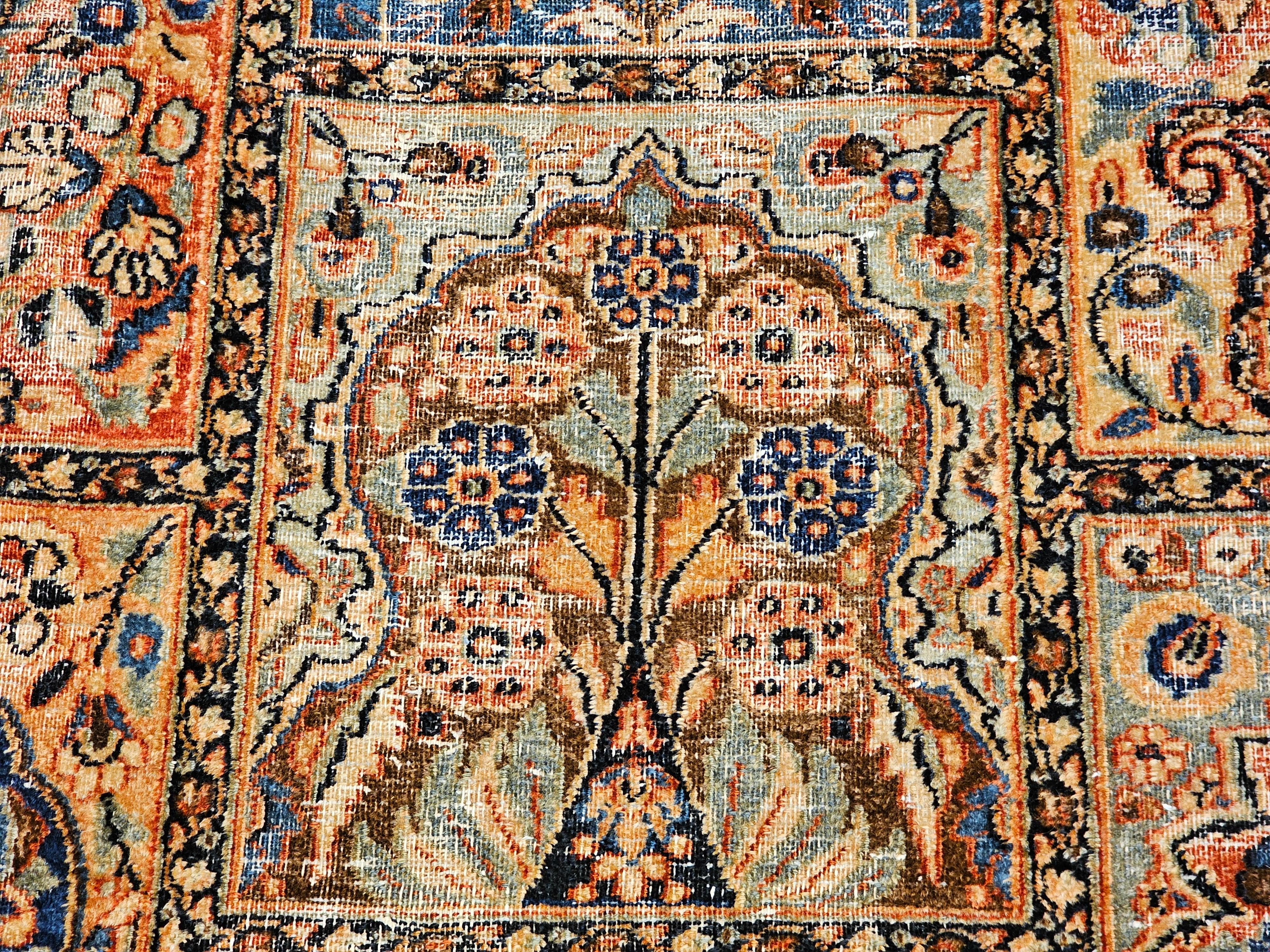 Vintage Persian Khorassan in Panel Design in Green, Royal Blue, Camel, Navy, Red For Sale 3